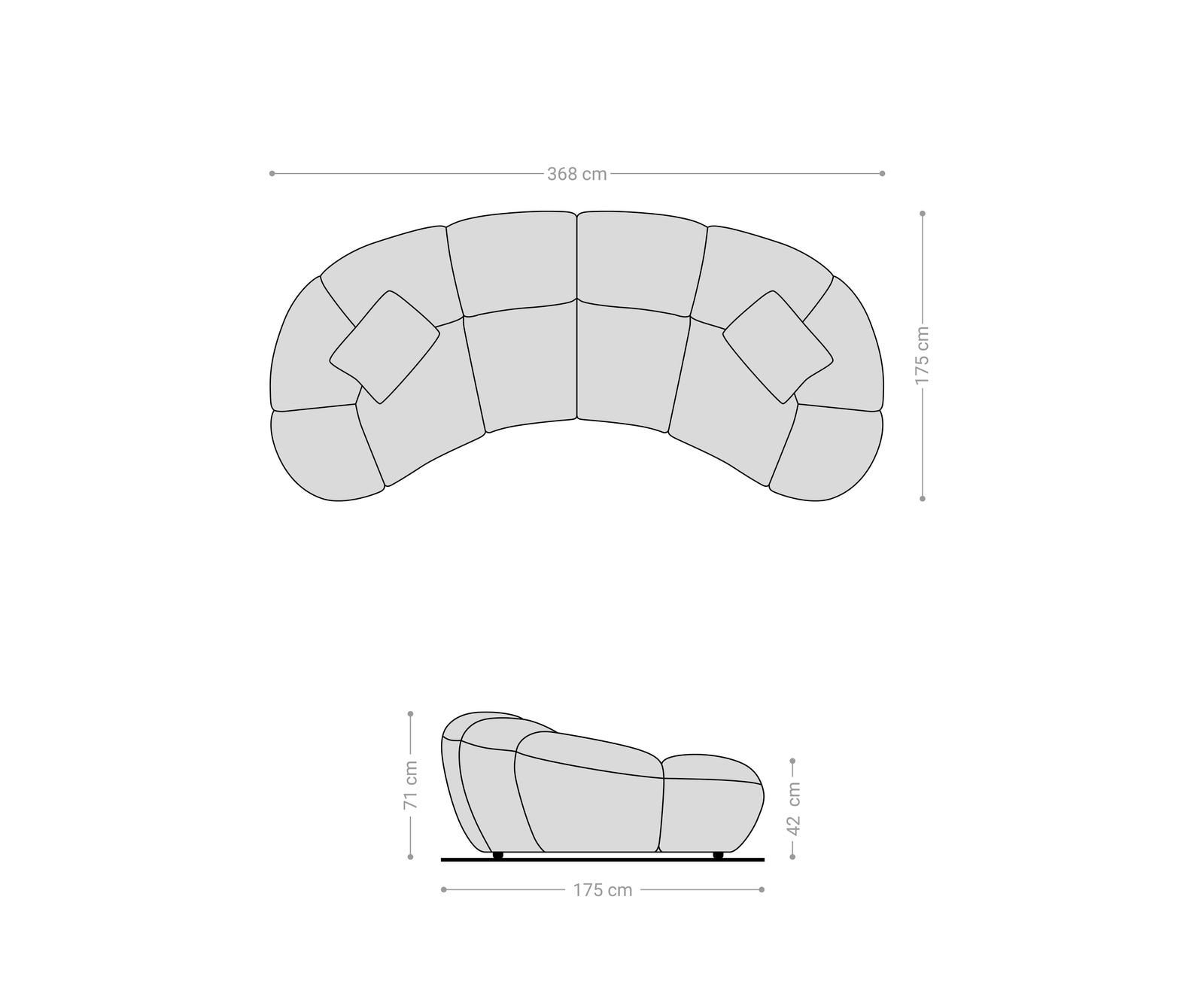 Big-sofa Lunna 360x175 cm platbinding bruin 2 kussens 9