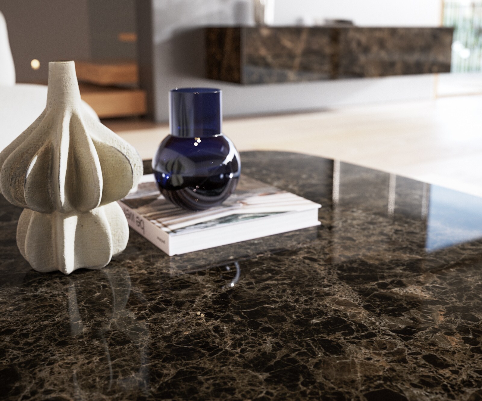 Salontafel Edge Boot 90x90 cm keramiek Laminam® Emperador Extra Lucidato donkerbruin Sarity geborsteld roestvrij staal 6