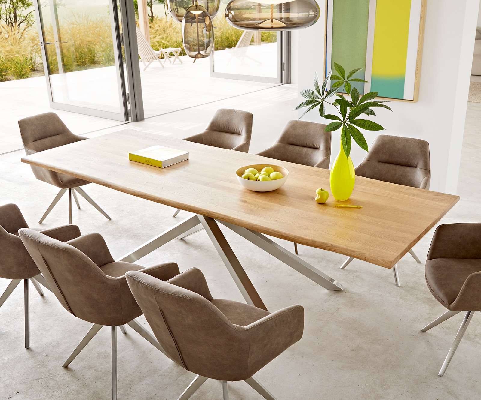 Eettafel Edge 260x100x2,5-3 eiken natuur kruisframe rechthoek roestvrij staal  Live-Edge Eettafel Edge 260x100x2,5-3 eiken natuur kruisframe rechthoek roestvrij staal  Live-Edge