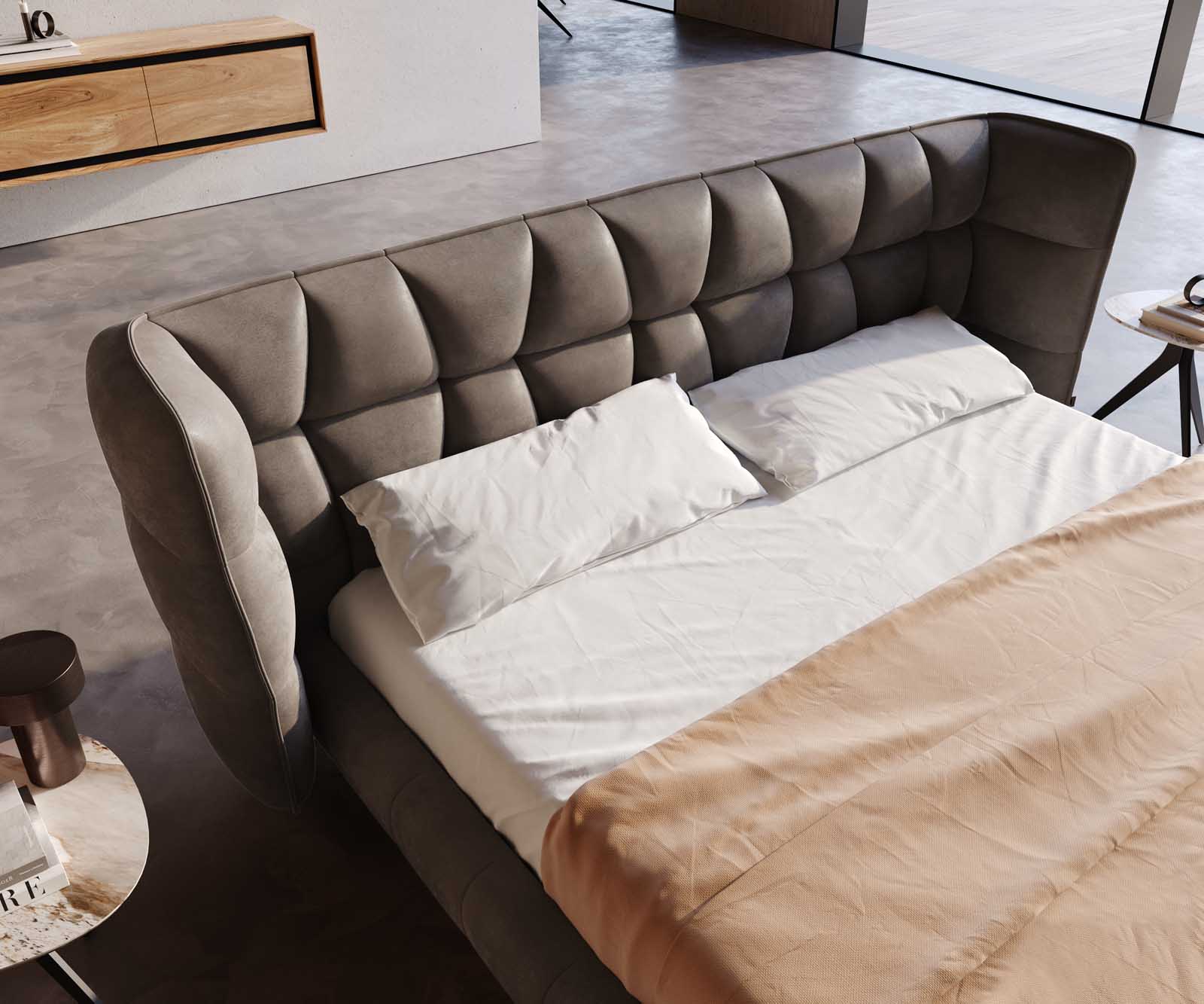 Capujo gestoffeerd bed 180x200 cm microvezel taupe vintage 3 Capujo gestoffeerd bed 180x200 cm microvezel taupe vintage 3