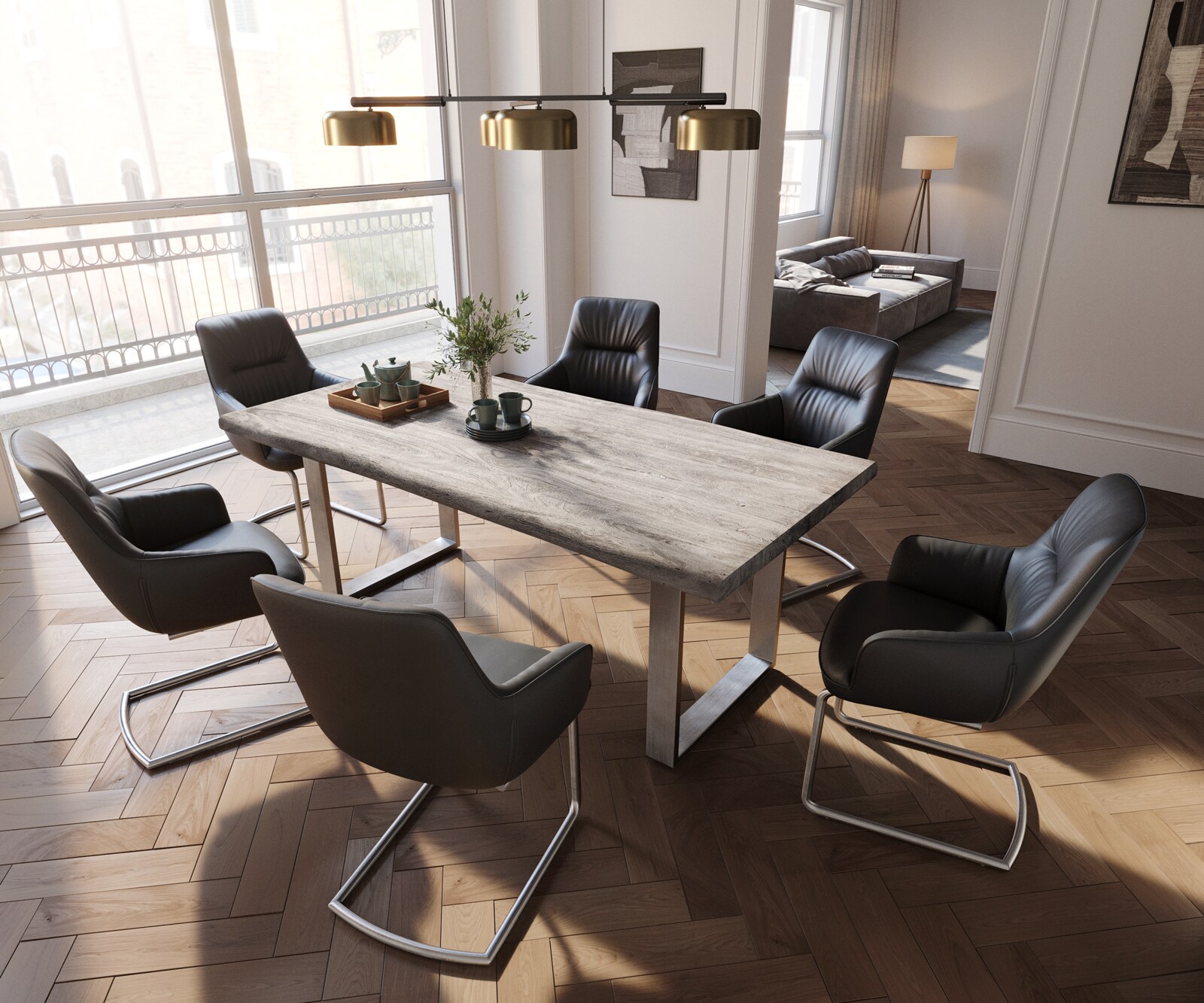 Sledemodel Zelia-Flex met armleuning echt leer zwart sledemodel rond roestvrij staal pocketveer kern 3 Sledemodel Zelia-Flex met armleuning echt leer zwart sledemodel rond roestvrij staal pocketveer kern 3