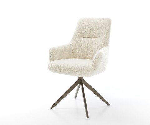 Draaistoel Zelia-Flex met armleuning teddy beige kruisframe breed afwerking met titanium 360° draaibaar rocker-functie pocketveer kern