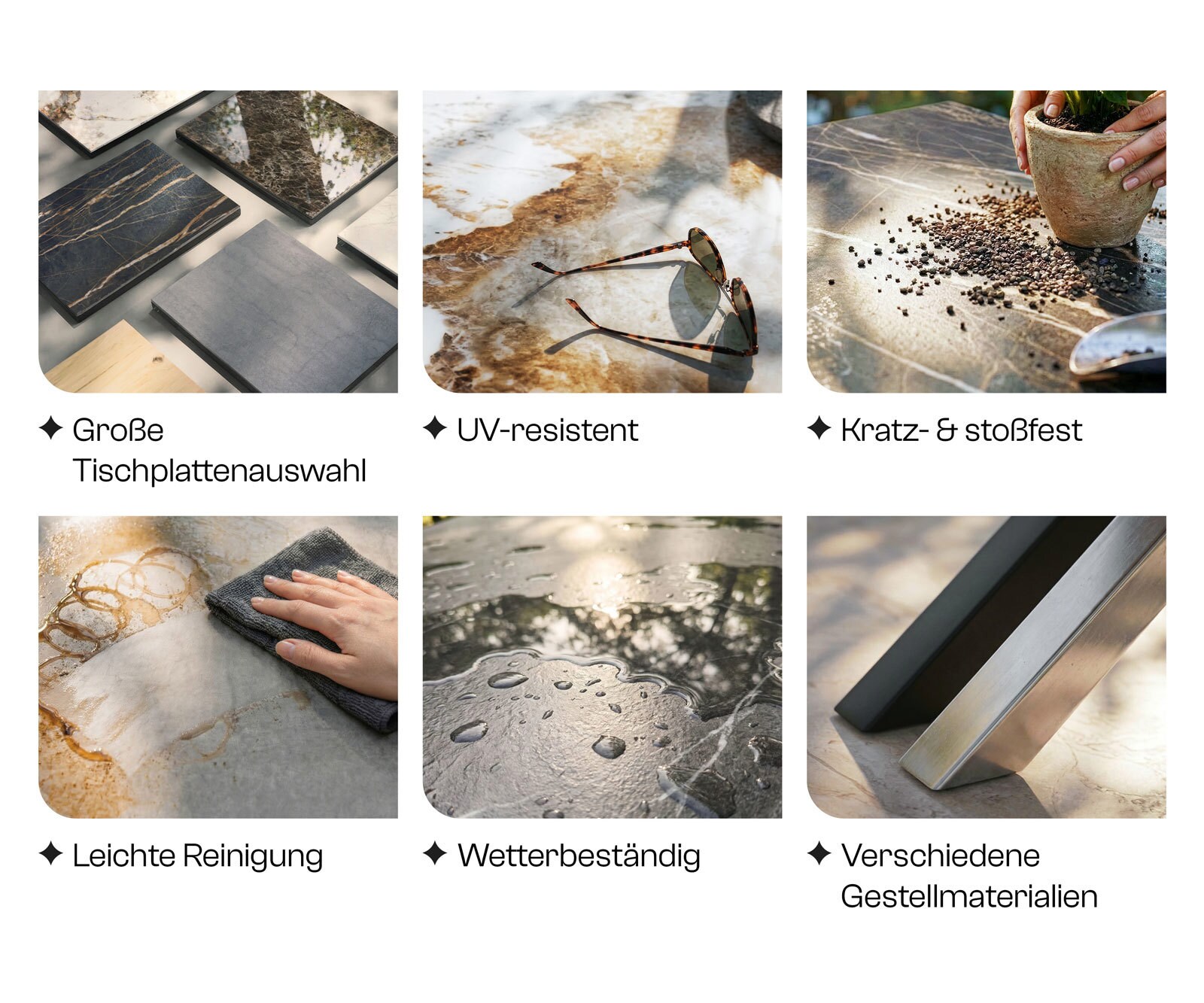 Outdoortafel Edge 200x100 cm keramiek Laminam® Emperador Extra Lucidato donkerbruin kruispoot rechthoekig zwart 9