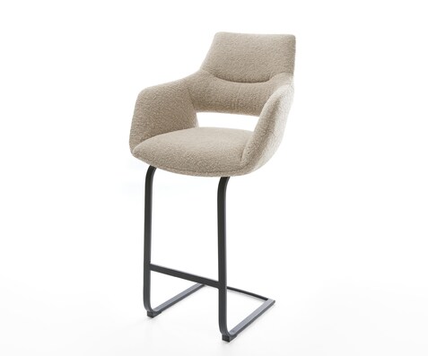 Barstoel Yago-Flex Bouclé Mud Vrijkantelframe plat metaal Zwart Pocketvering