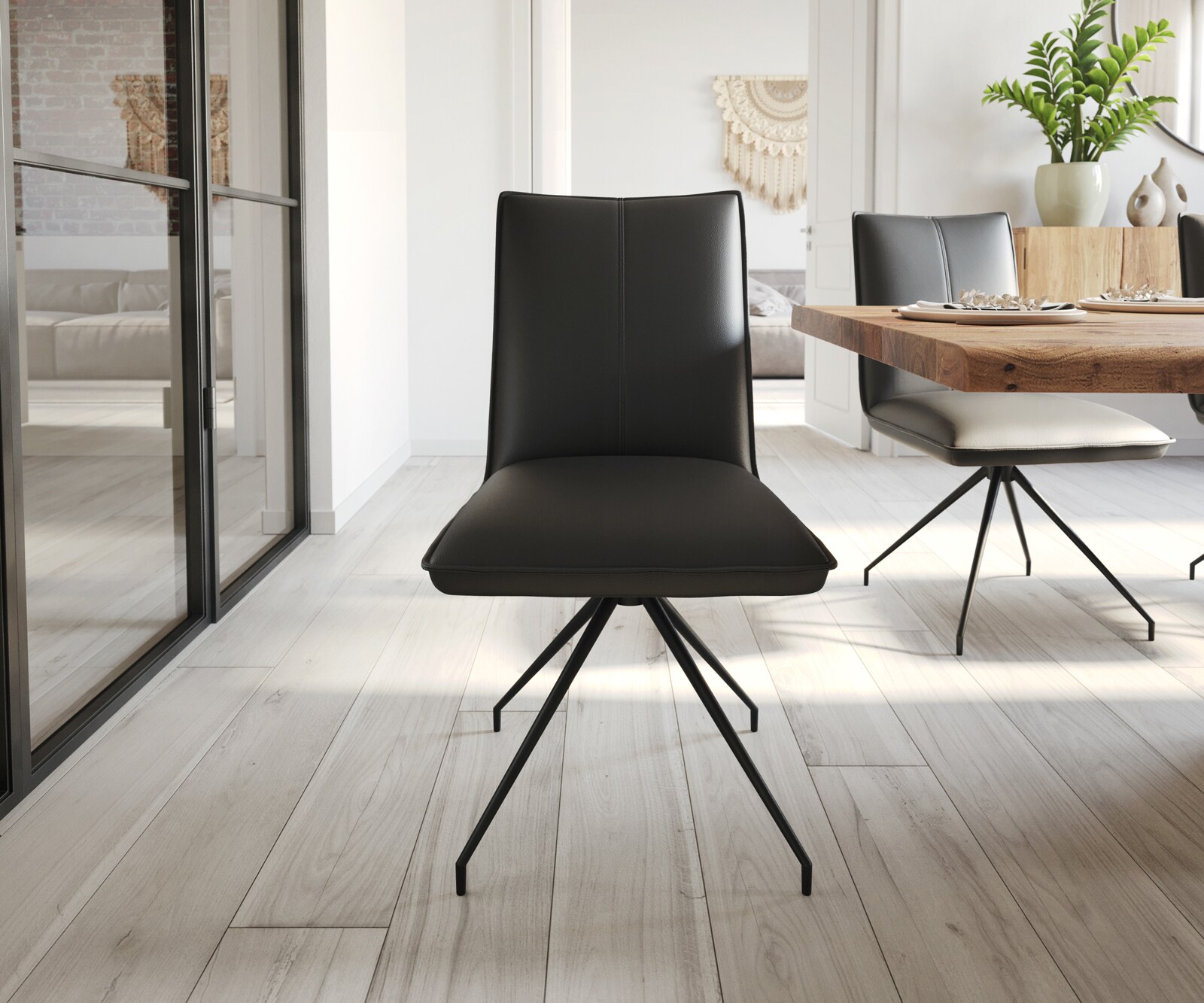 Eetkamerstoel Lelio-Flex echt leer zwart kruisframe conisch zwart pocketveer kern 1 Eetkamerstoel Lelio-Flex echt leer zwart kruisframe conisch zwart pocketveer kern 1