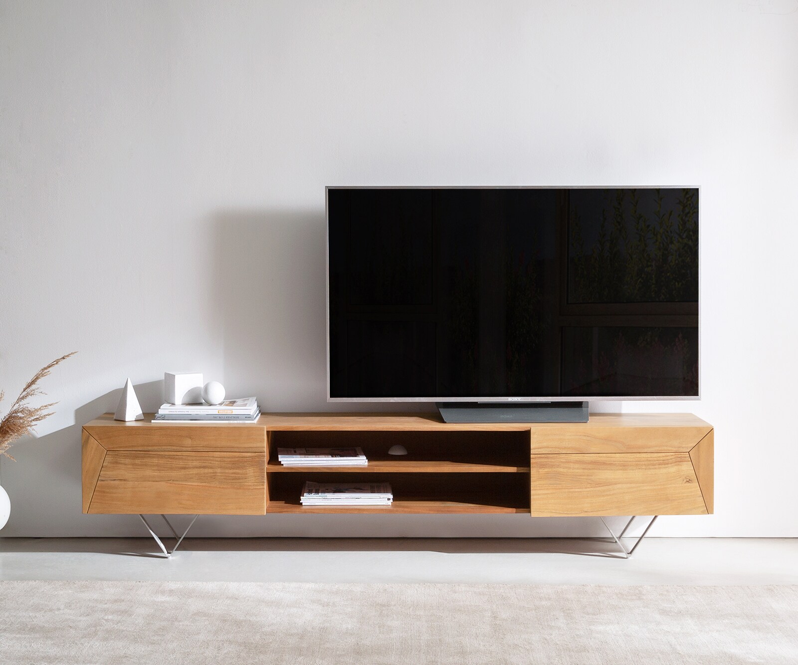 Tv-meubel Kayu 200 cm acacia natuur 2 deuren V-poot 1