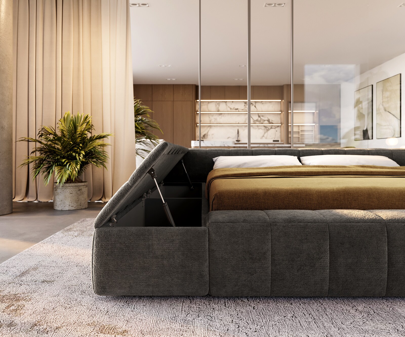 Gestoffeerd bedframe Espazio 180x200 cm bouclé Soft Mud 6