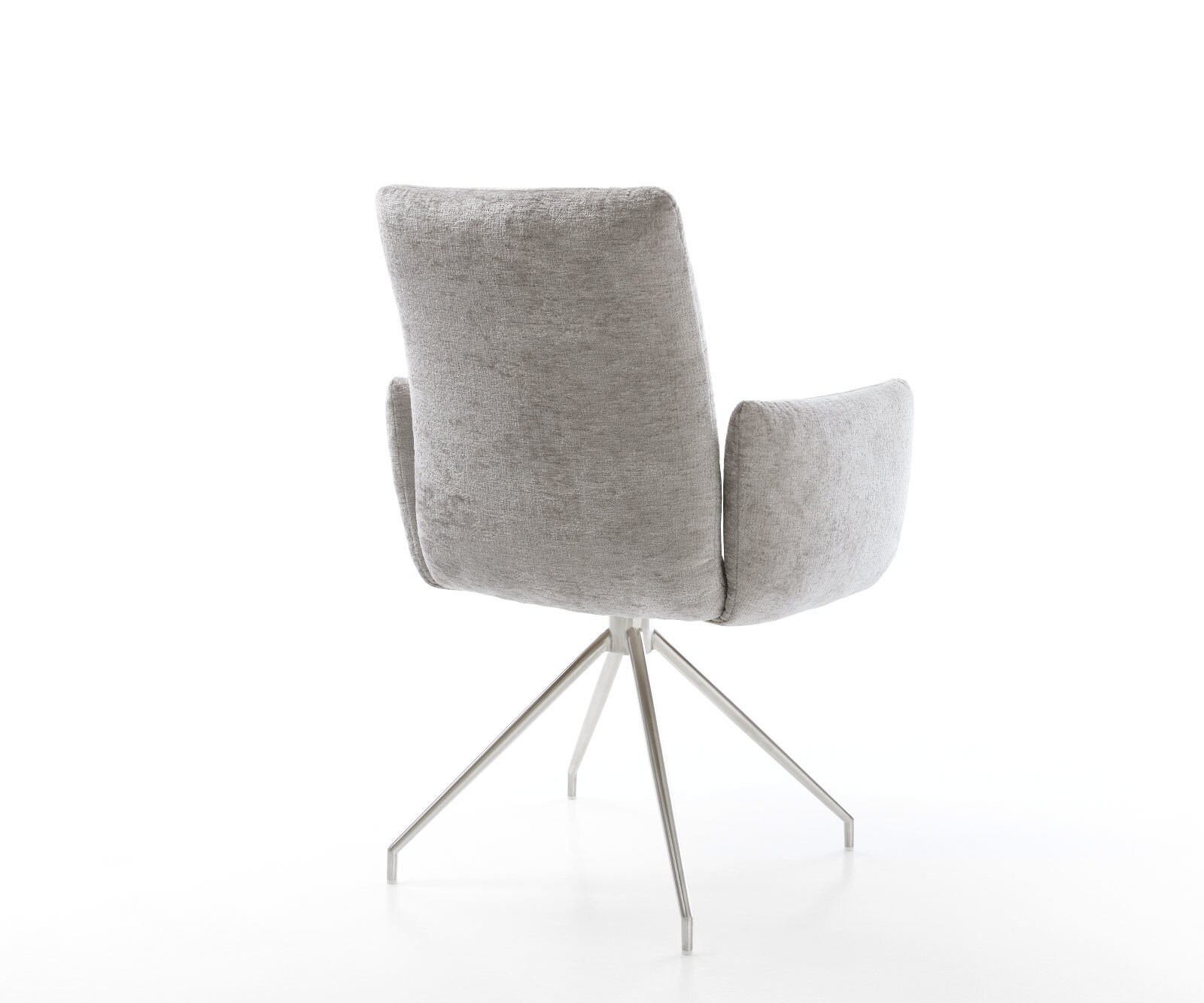 Draaistoel Jova-Flex met armleuning chenille zilver grijs kruisframe conisch roestvrij staal 180° draaibaar pocketveer kern 4