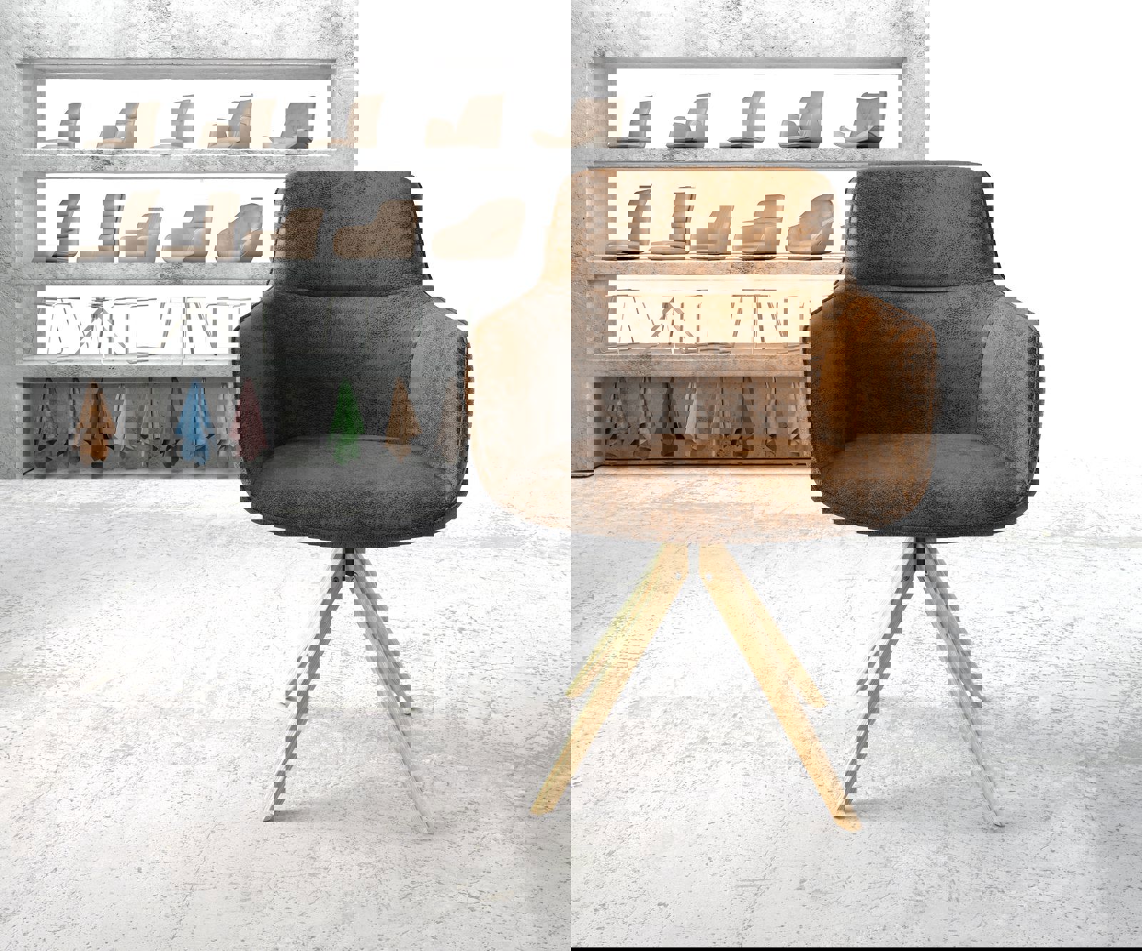 Draaistoel Pejo-Flex bruin antiek houten frame hoekig 180° draaibaar 1 Draaistoel Pejo-Flex bruin antiek houten frame hoekig 180° draaibaar 1