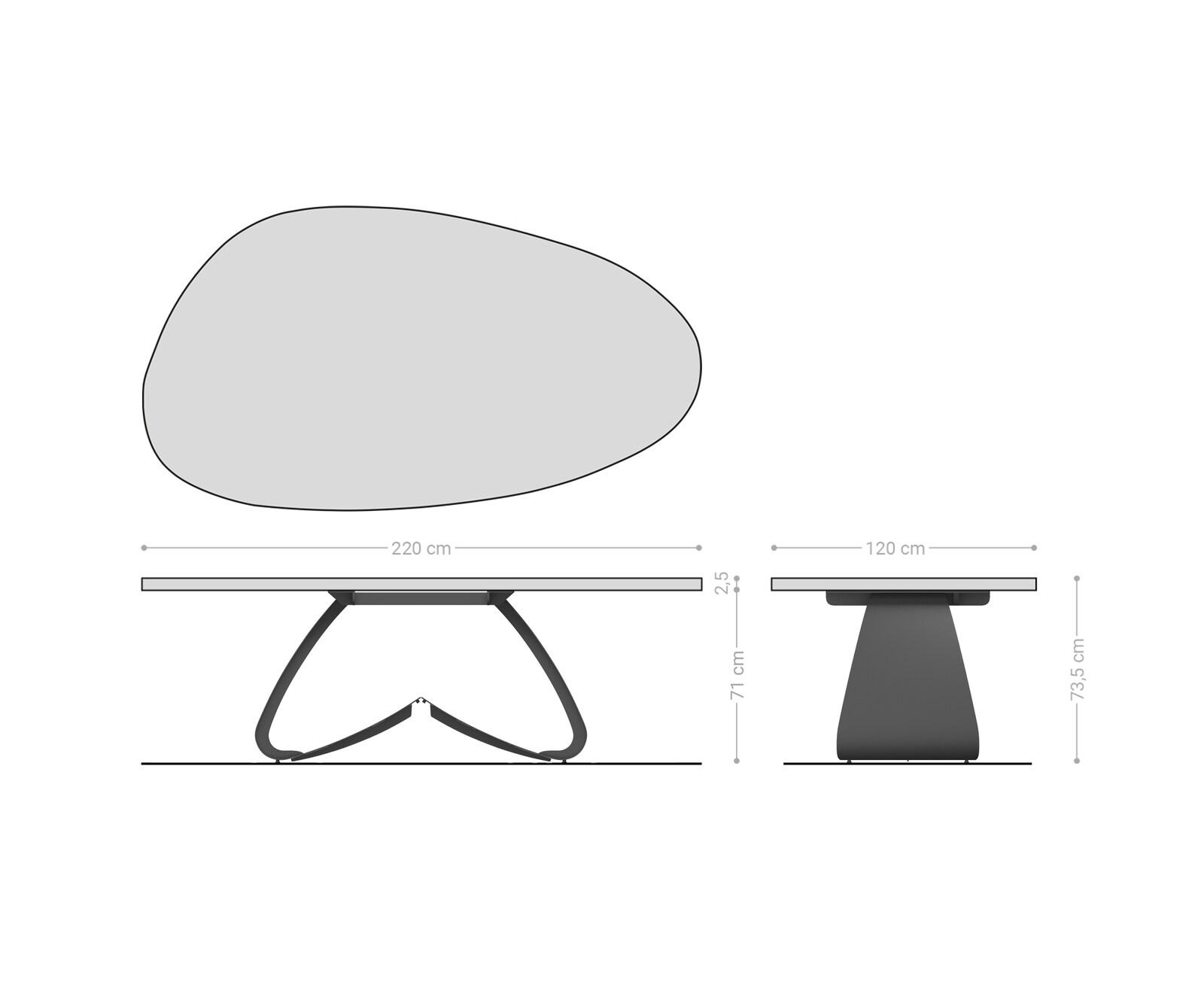Eettafel Edge Oval 220x120 keramiek  Laminam® Emperador Extra Lucidato donkerbruin W-frame metaal effectafwerking Titan 8