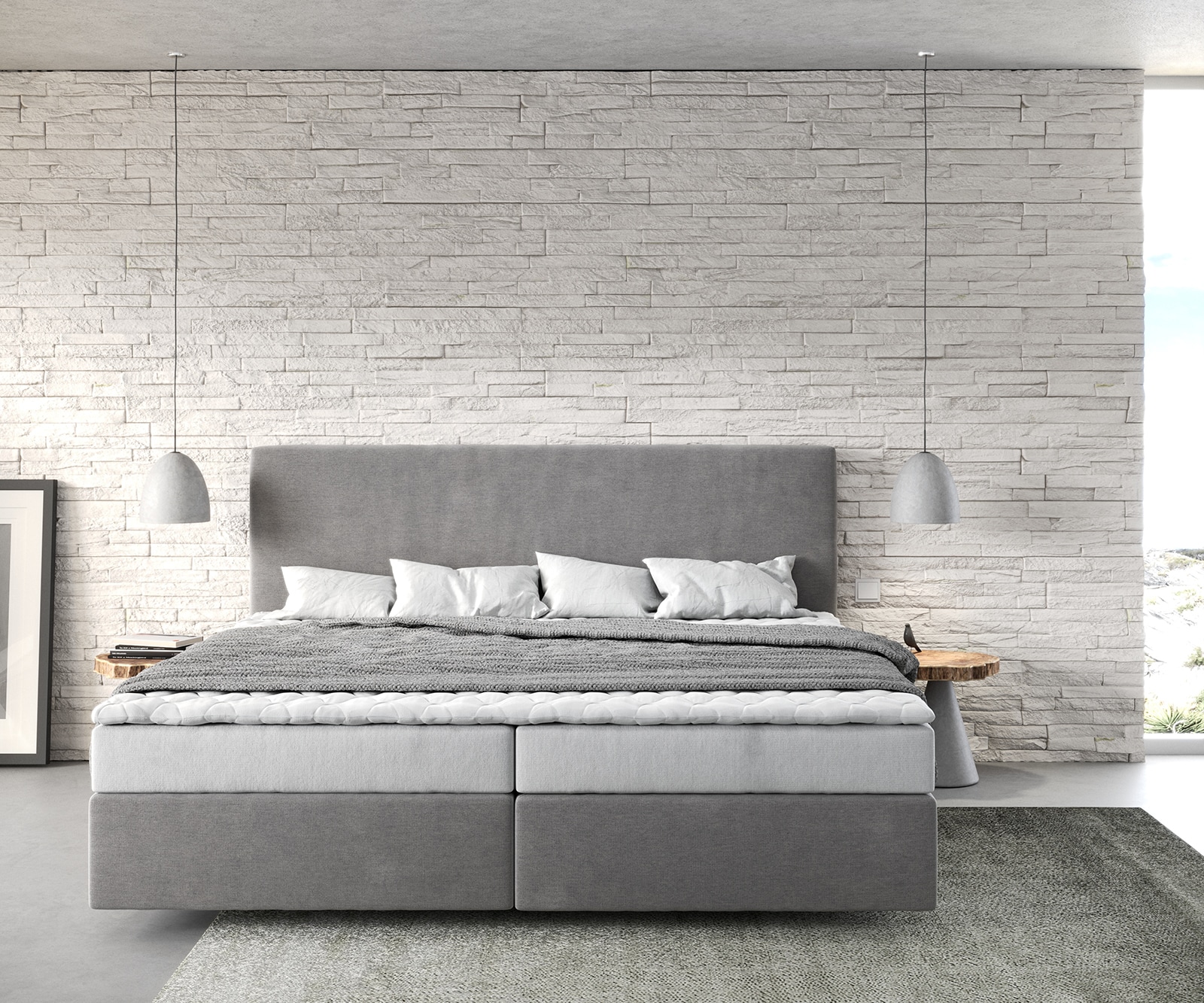Boxspringbed Dream-Well Microvezel Grijs 200x200 cm met Bonell-matras en PU-topper 1 Boxspringbed Dream-Well Microvezel Grijs 200x200 cm met Bonell-matras en PU-topper 1