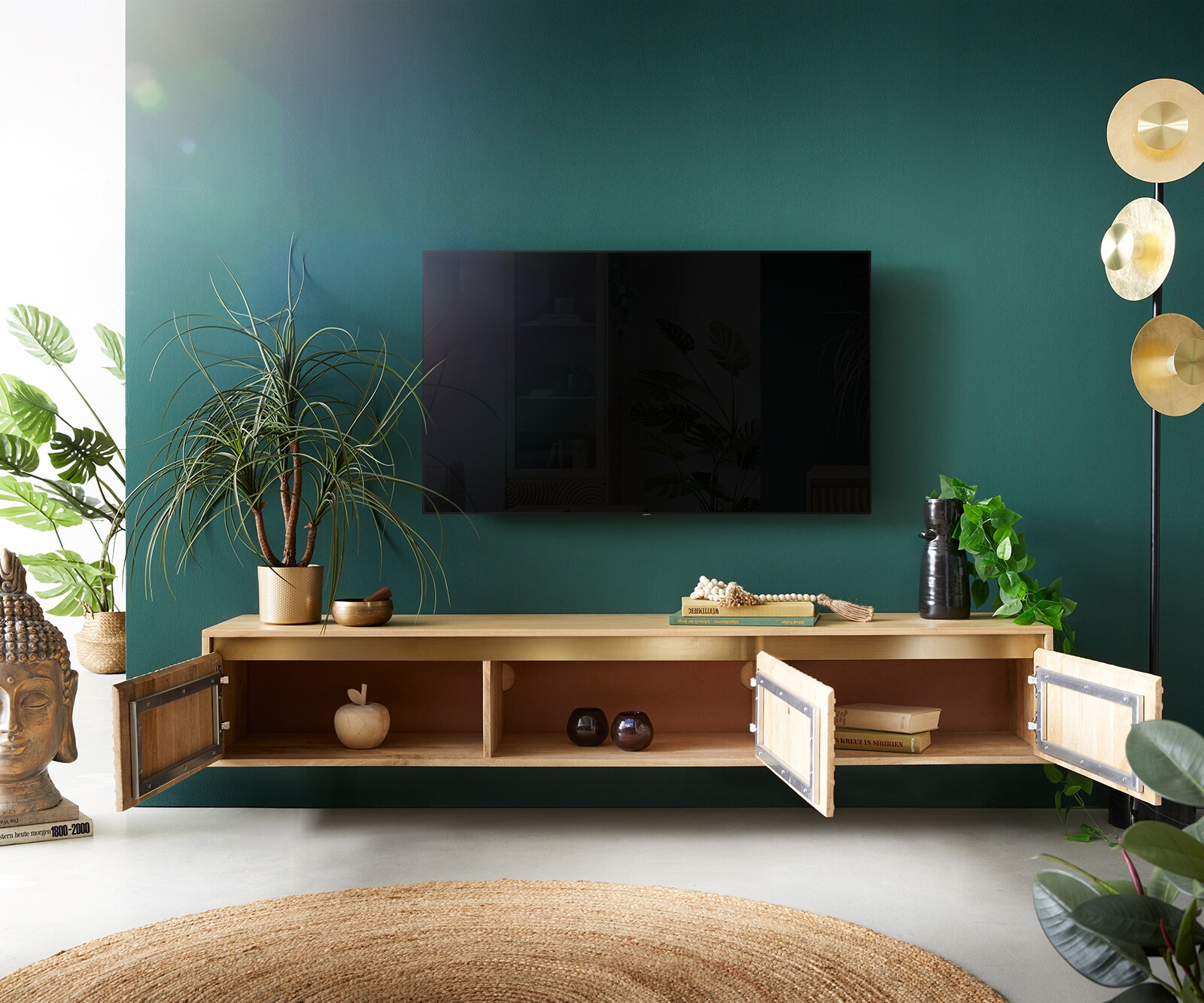 Tv-meubel Budaya 175 cm mango natuur 3 deuren zwevend 3 Tv-meubel Budaya 175 cm mango natuur 3 deuren zwevend 3