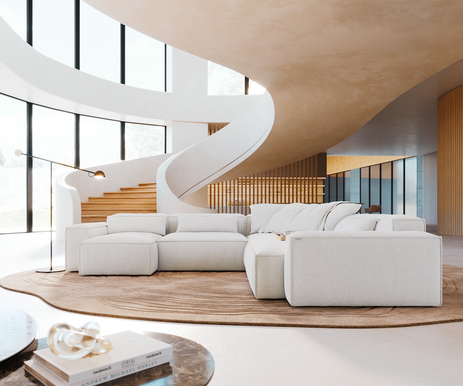 Woonkamer landschap Freestyle 360x290 cm Bouclé zacht Beige kedernaad 1