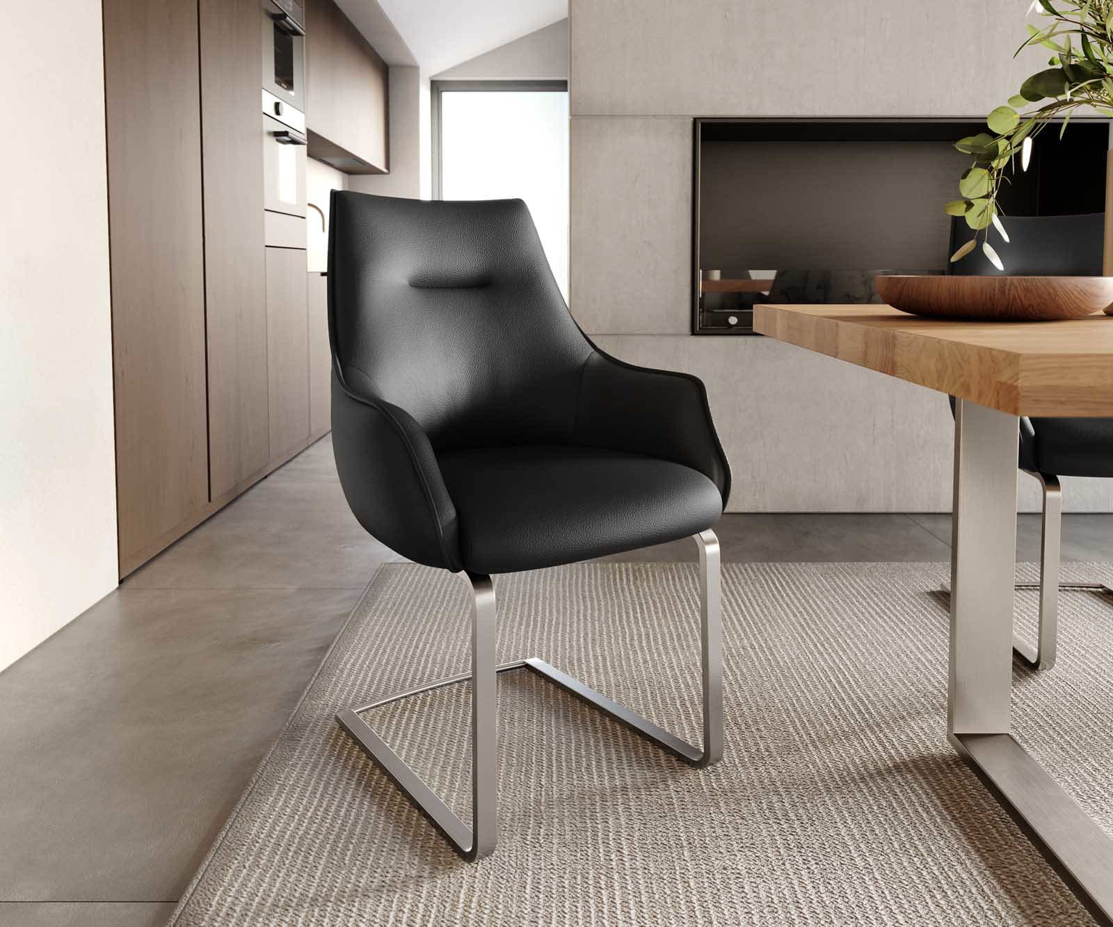 Sledemodel Alja-Flex met armleuning echt leer zwart sledemodel vlak roestvrij staal pocketveer kern Sledemodel Alja-Flex met armleuning echt leer zwart sledemodel vlak roestvrij staal pocketveer kern