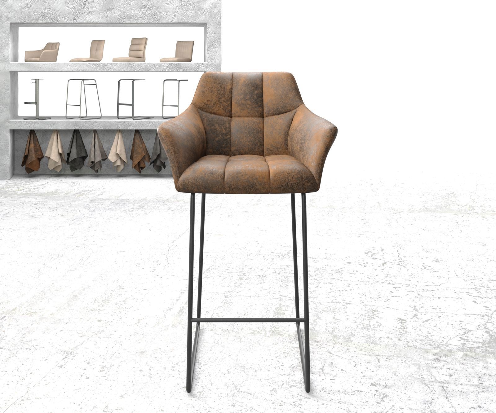 Barstoel Yulo-Flex vintage bruin slipframe metaal 1 Barstoel Yulo-Flex vintage bruin slipframe metaal 1