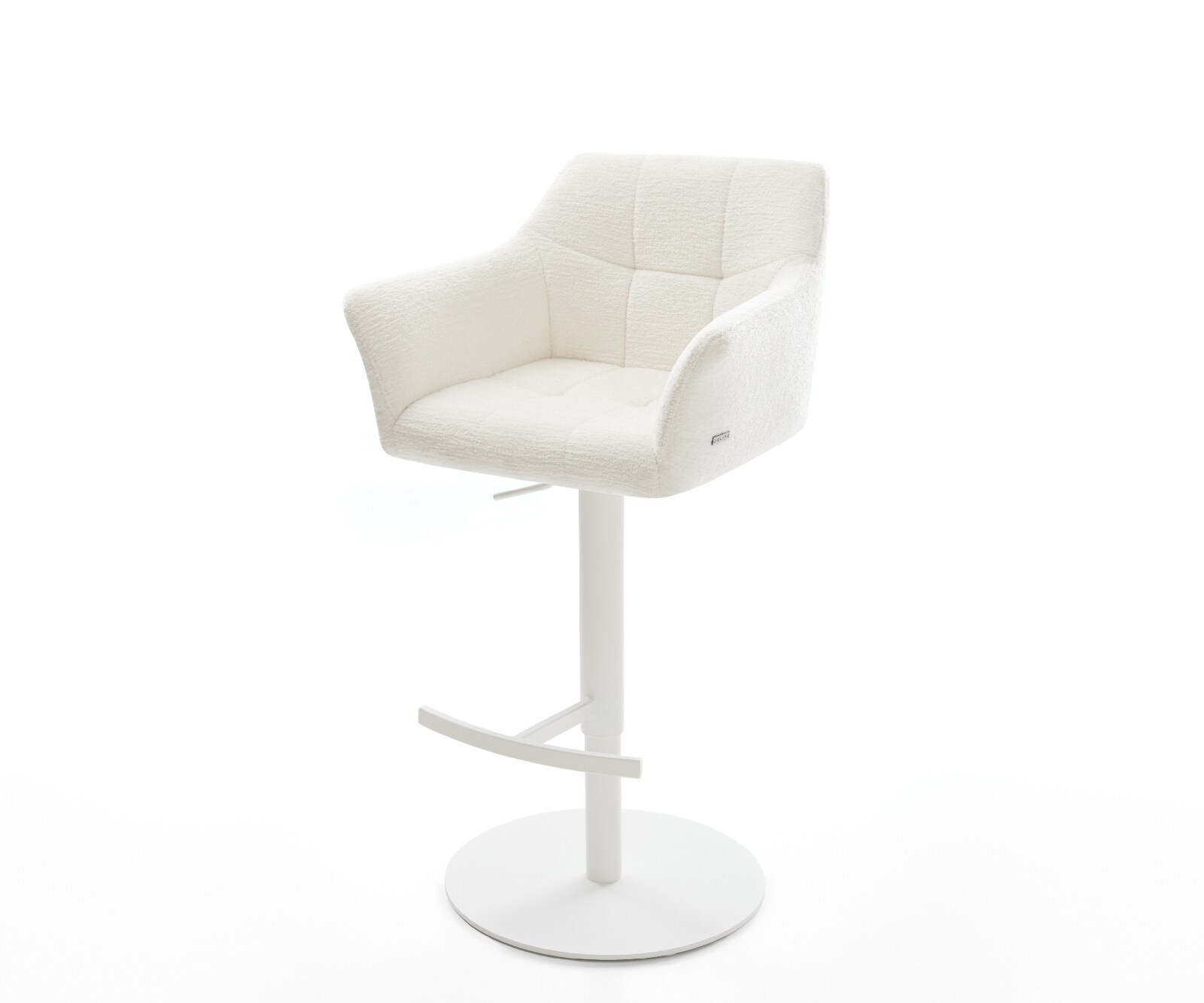 Barstoel Yulo-Flex Bouclé zacht Beige Draaivoet in hoogte verstelbaar wit Wit