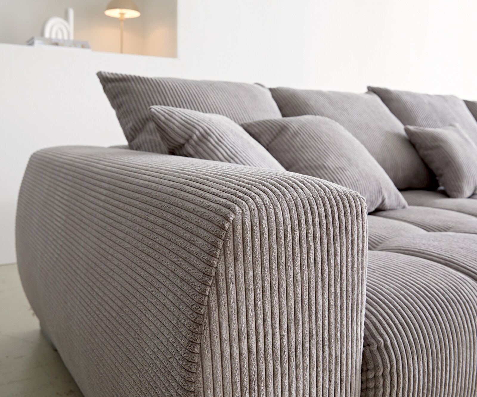 Hoekbank Josea 300x220 cm Cord zilvergrijs ottomaan rechts 7