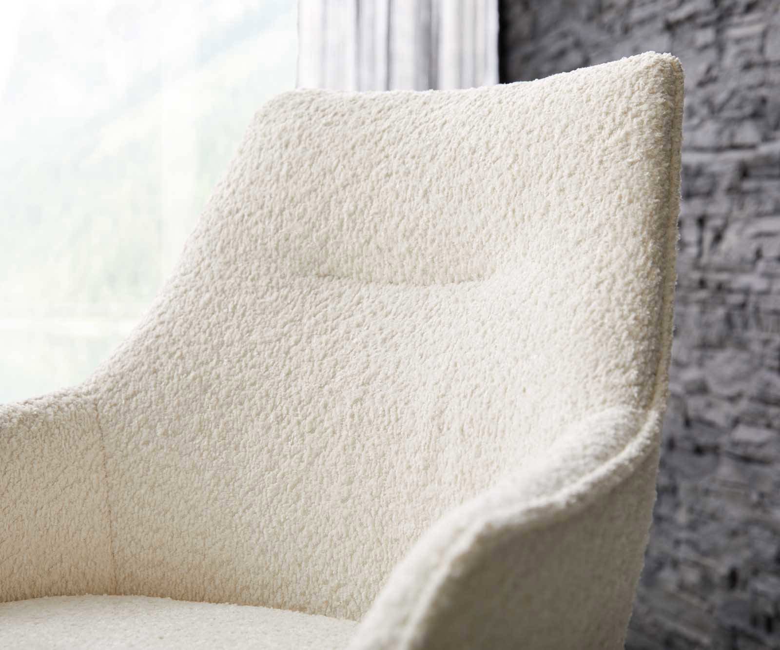 Draaistoel Alja-Flex met armleuning bouclé wit houten frame hoekig natuur 180° draaibaar pocketveer kern 3 Draaistoel Alja-Flex met armleuning bouclé wit houten frame hoekig natuur 180° draaibaar pocketveer kern 3