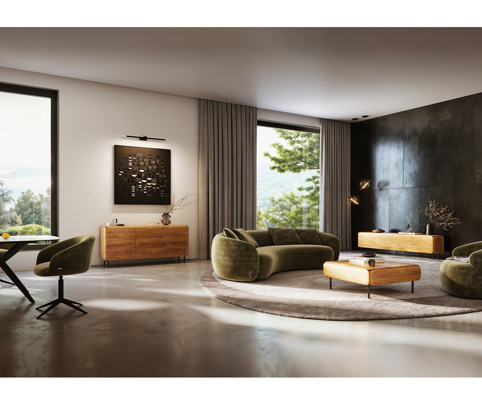 Commode Shavani acacia natuur 145 cm 2 deuren 3 lades rond onderstel RVS  zilver 5