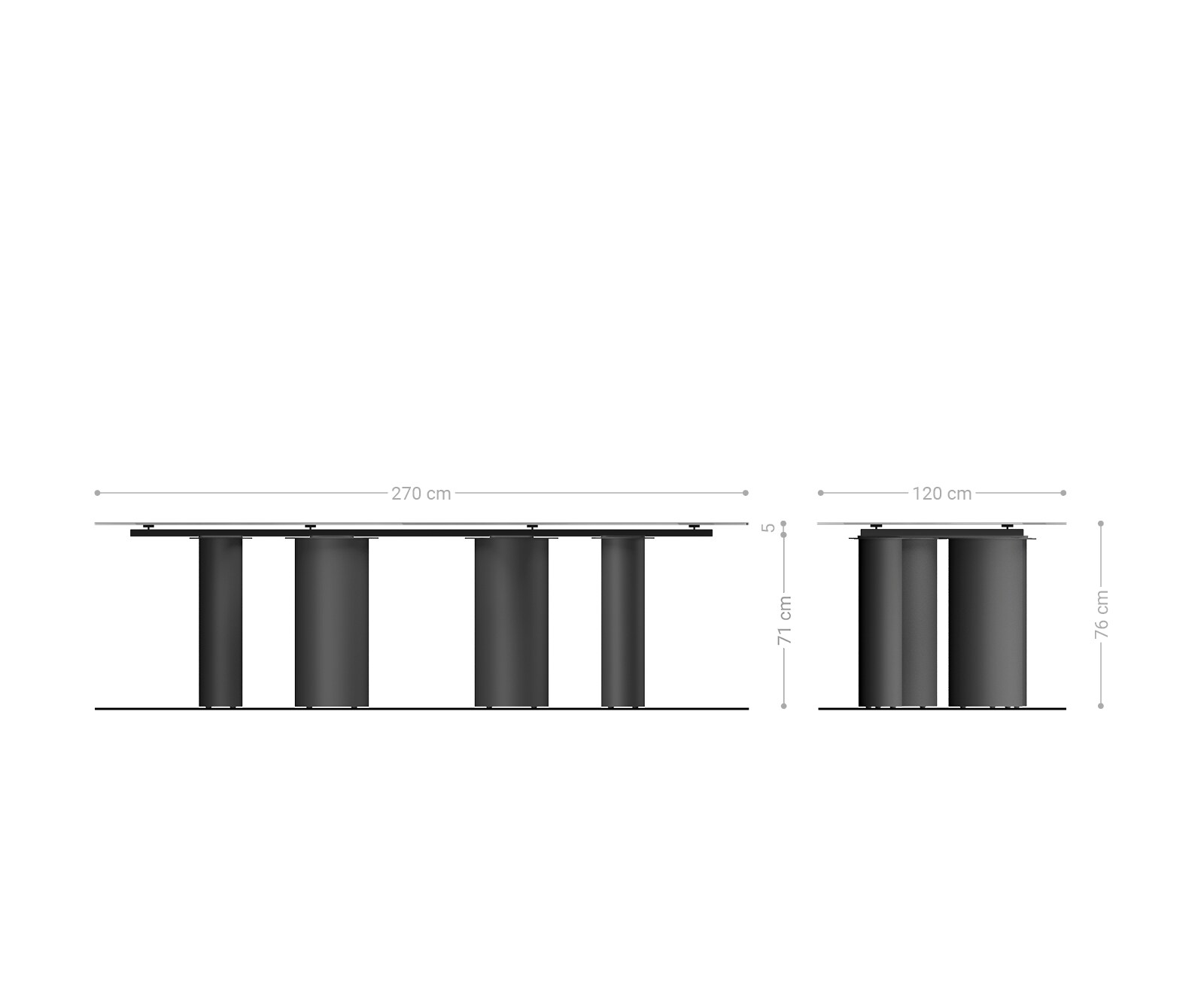 Eetkamertafel Edge Boot 270x120 keramiek Iris FMG Onice Grigio Pilier metaal effectafwerking titaan 8