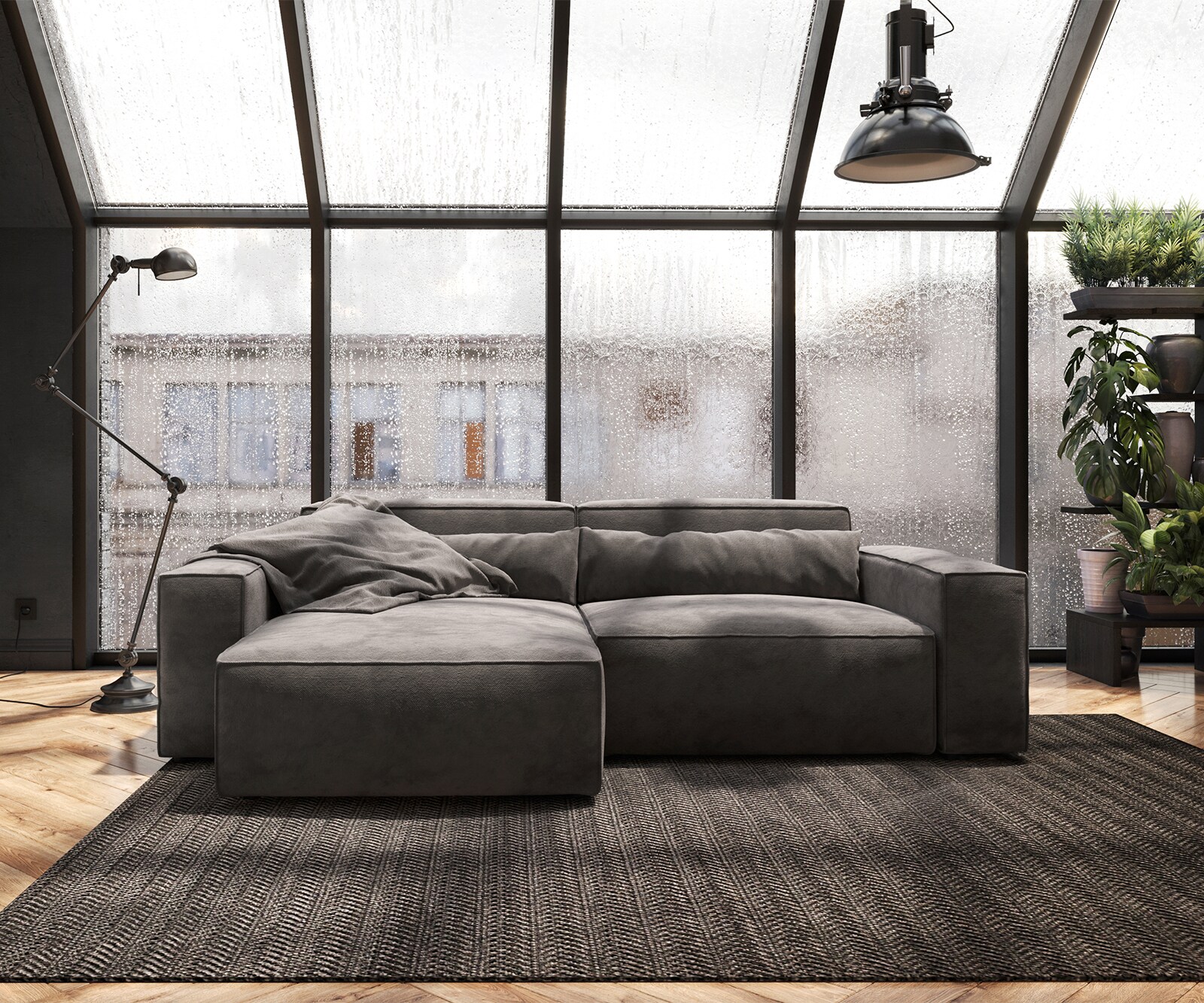 Hoekbank Sirpio 230x155 cm microvezel kaki bruin variabele rugleuning 1