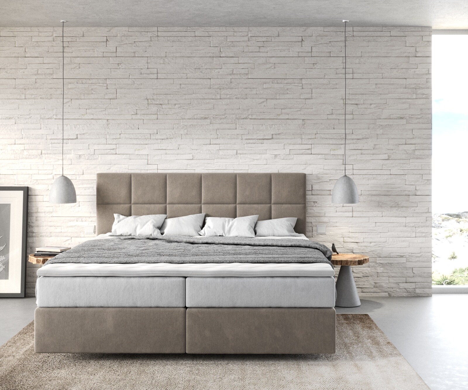 Boxspringbed Dream-Fine 180x200 cm Microvezel Beige met TFK Matras en Visco Topper 1 Boxspringbed Dream-Fine 180x200 cm Microvezel Beige met TFK Matras en Visco Topper 1
