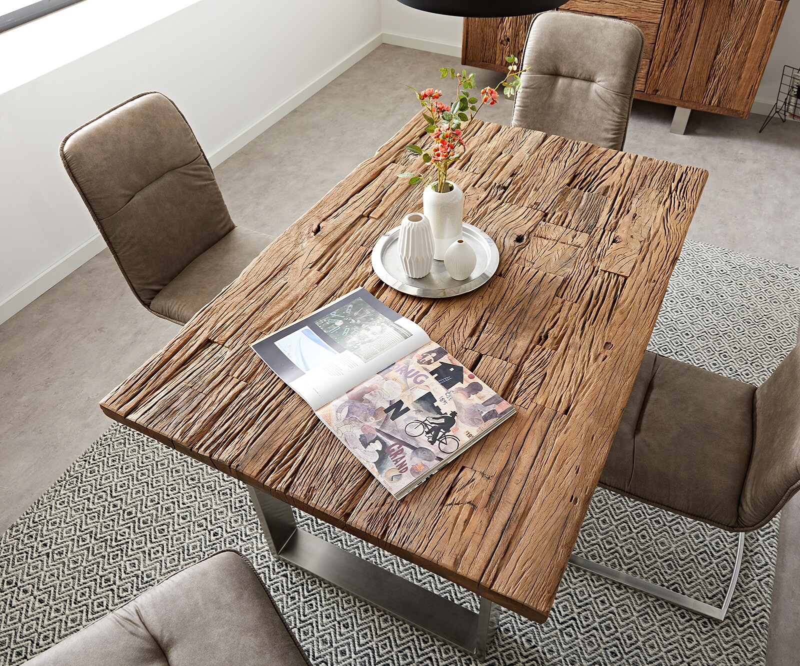 Eettafel Reclaimed 140x90 cm vintage look roestvrij staal smal 3 Eettafel Reclaimed 140x90 cm vintage look roestvrij staal smal 3