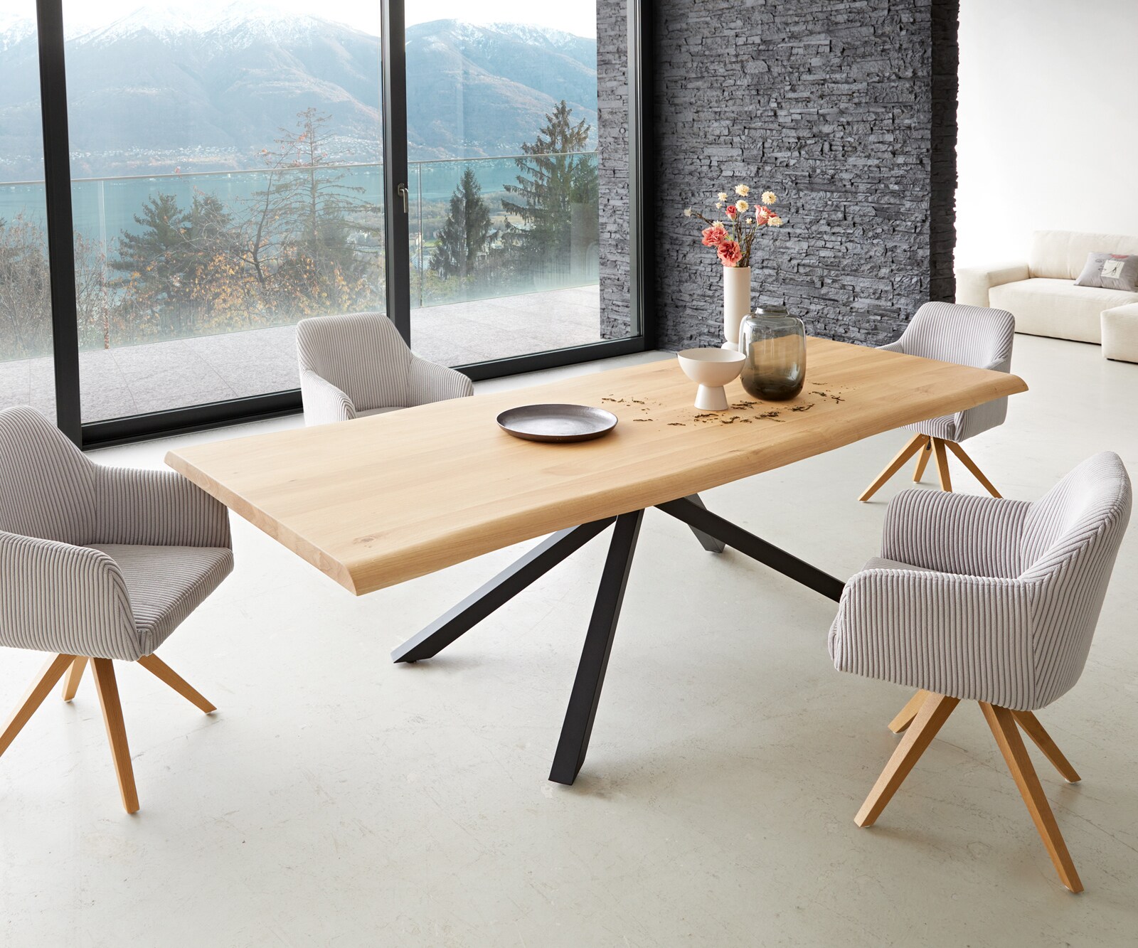 Eettafel Edge 260x100 eiken natuur kruisframe rechthoek zwart  Live-Edge 7
