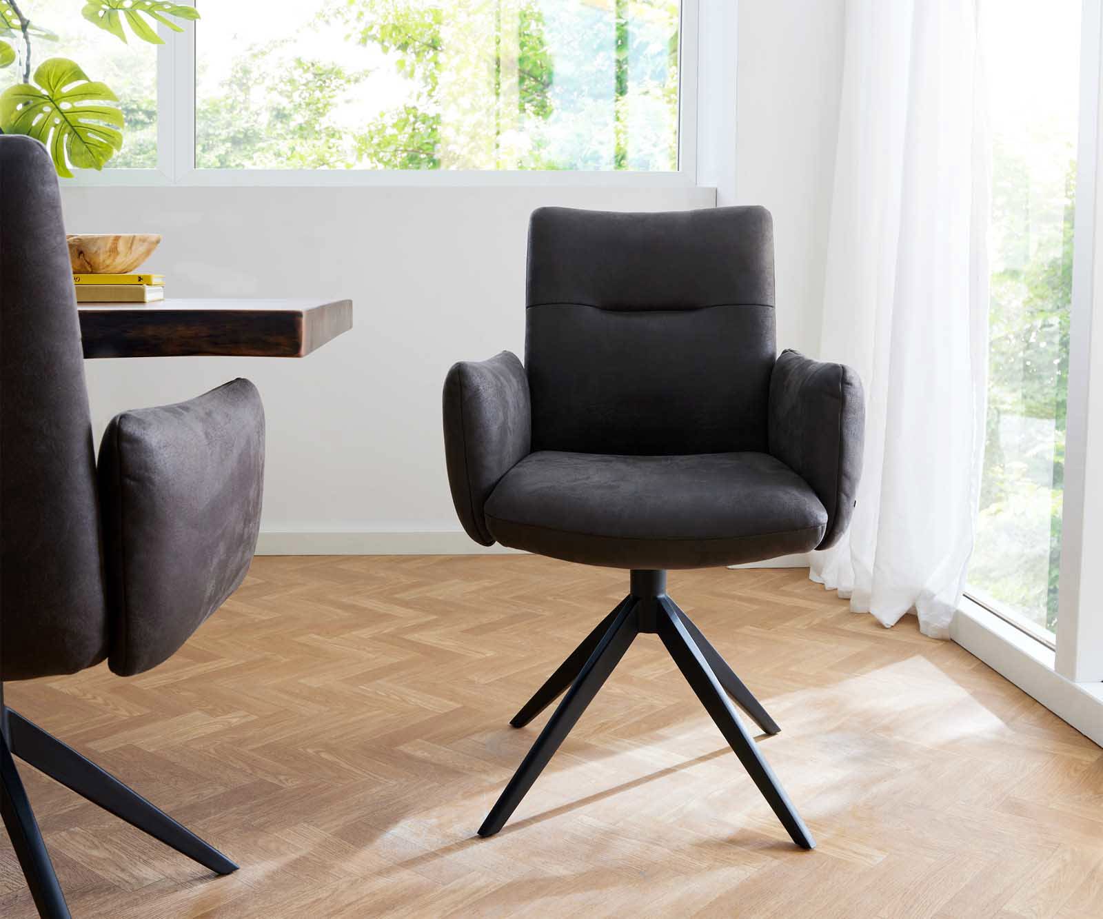 Draaistoel Jova-Flex met armleuning microvelours antraciet vintage kruisframe breed zwart 360° draaibaar pocketveer kern 1 Draaistoel Jova-Flex met armleuning microvelours antraciet vintage kruisframe breed zwart 360° draaibaar pocketveer kern 1