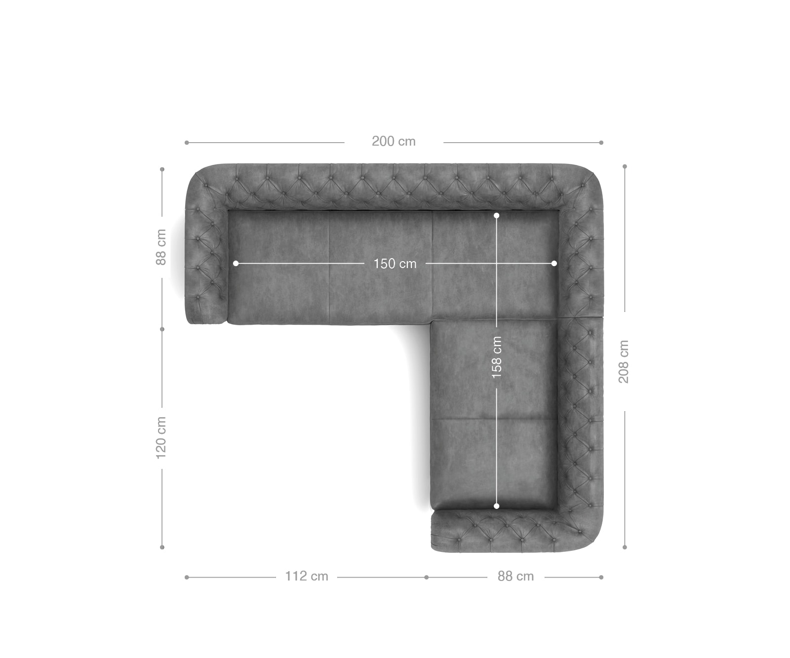 Hoekbank Chesterfield 209x200 cm cm taupe gewatteerd  6 Hoekbank Chesterfield 209x200 cm cm taupe gewatteerd  6