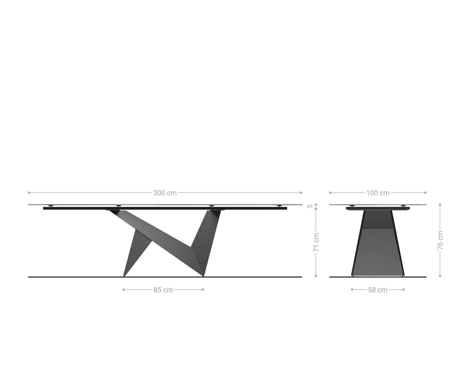 Eettafel Edge 300x100 keramiek  Calacatta Luxe wit-goud-grijs Origami metaal goud 8