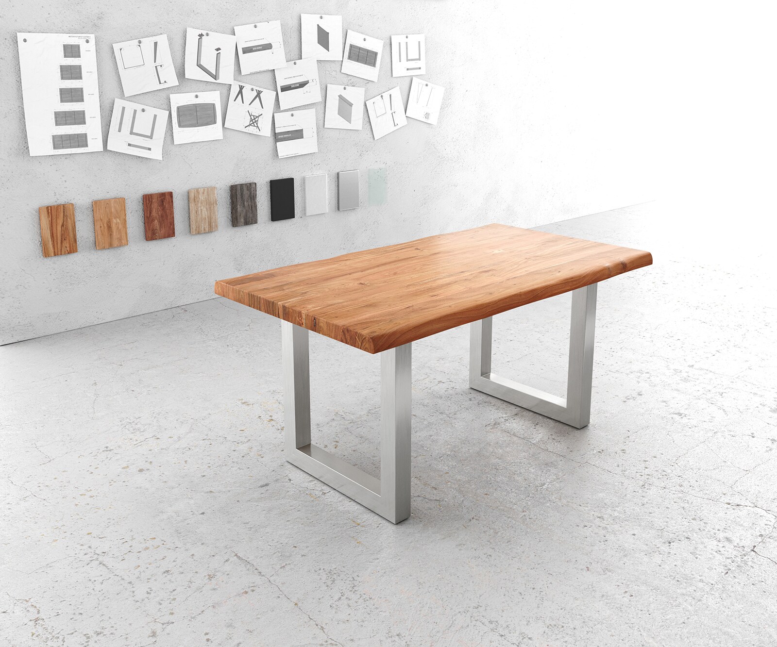 Eettafel Edge 160x90cm XL acacia natuur roestvrijstaal breed Live-Edge 1