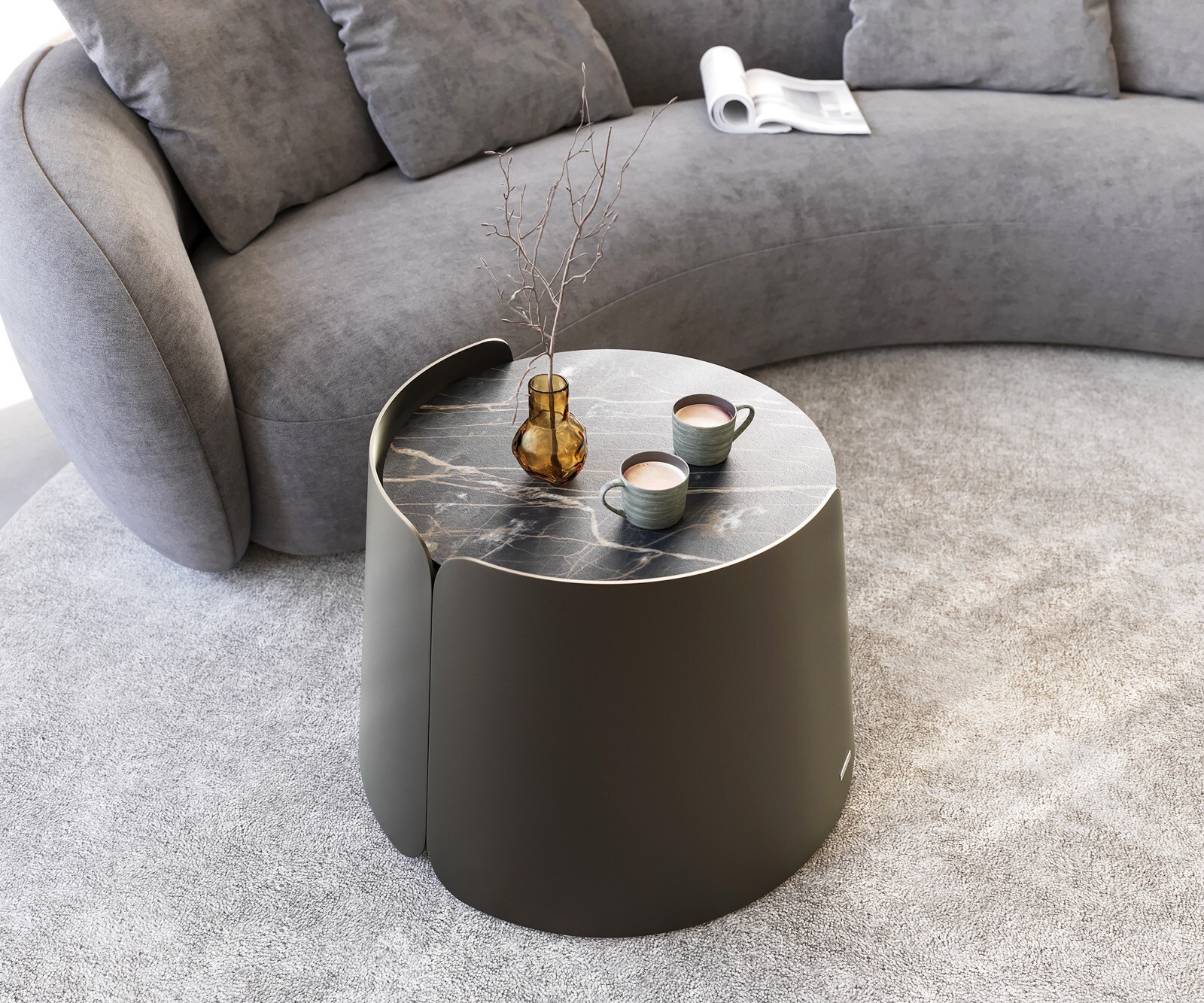 Salontafel Daban 59x59 cm keramiek Laminam®Noir Desir bruin metalen onderstel titaniumkleurig 6