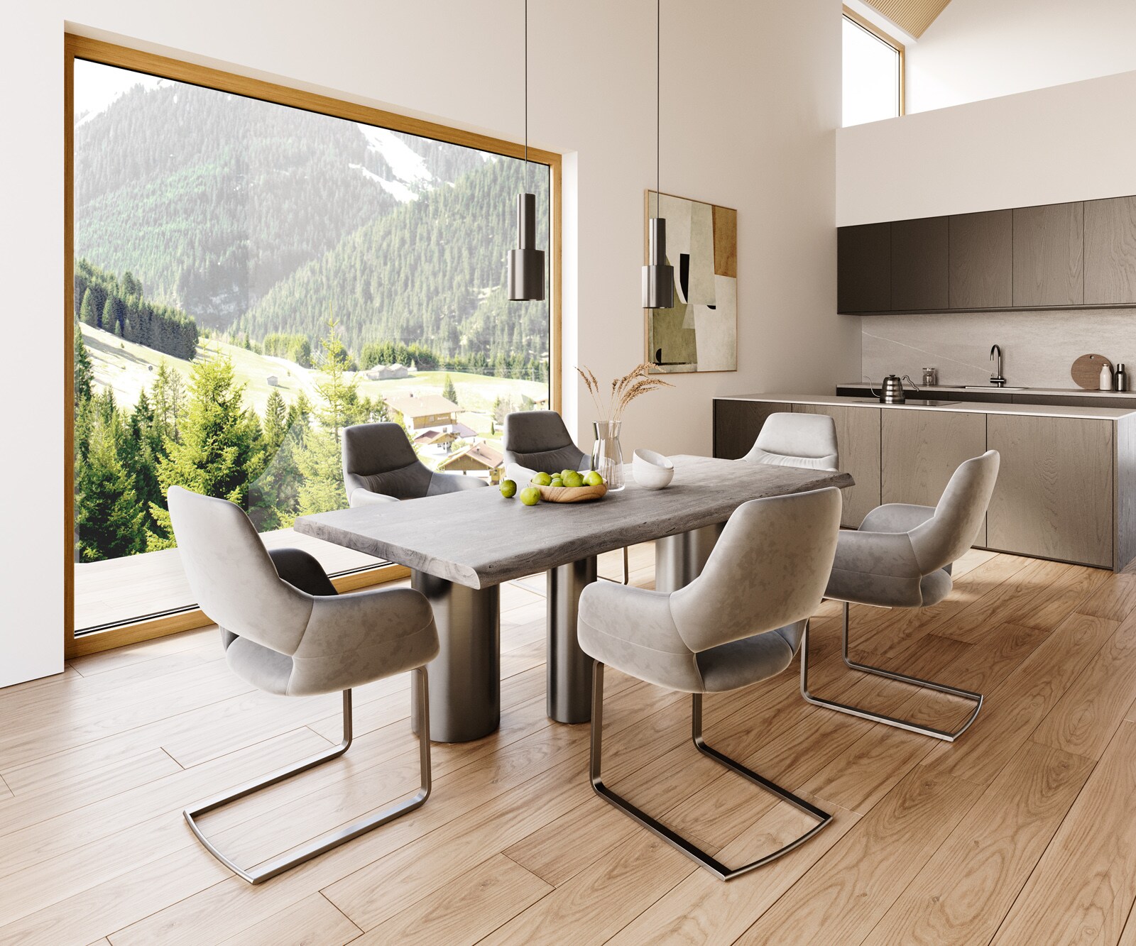Eetkamertafel Edge 220x100 XL acacia platina Troa roestvrij staal grafiet Live-Edge 6