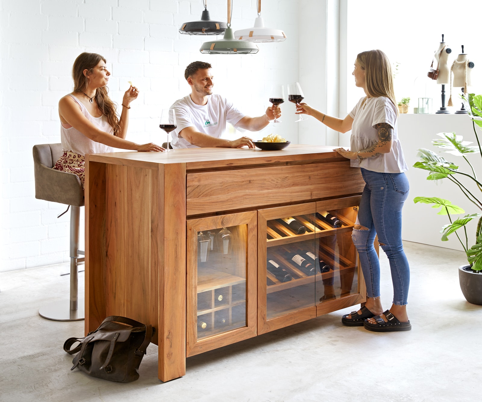 Barkast Hedora 160x75 cm acacia natuur met verlichting 9