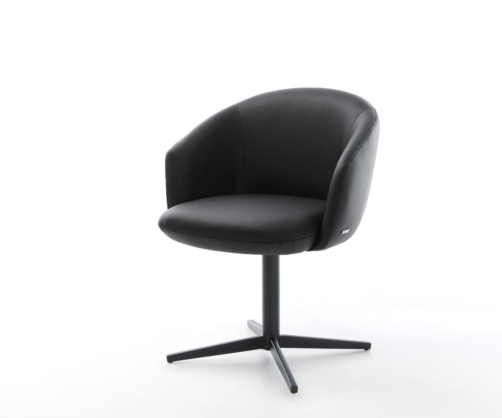 Draaistoel Caja-Flex met armleuning echt leer zwart kruispoot zwart 360° draaibaar pocketveer kern