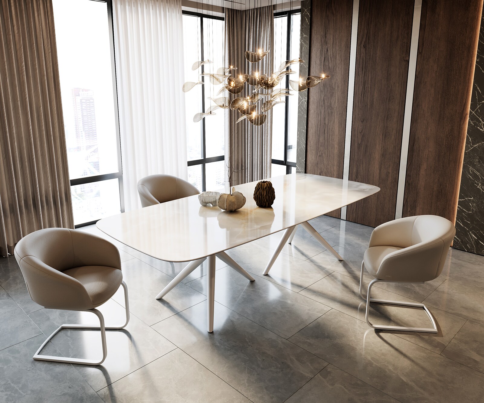 Eetkamertafel Edge Boot 270x120 keramiek Iris FMG Onice Grigio Estelar rond  metaal wit 6