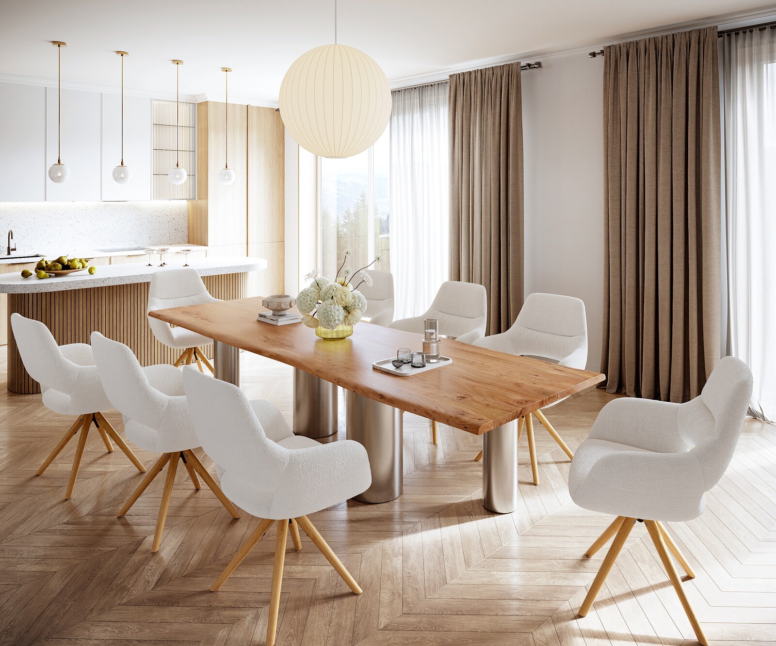 Eetkamertafel Edge 300x100 acacia natuurPilier roestvrij staal geborsteld Live-Edge 4