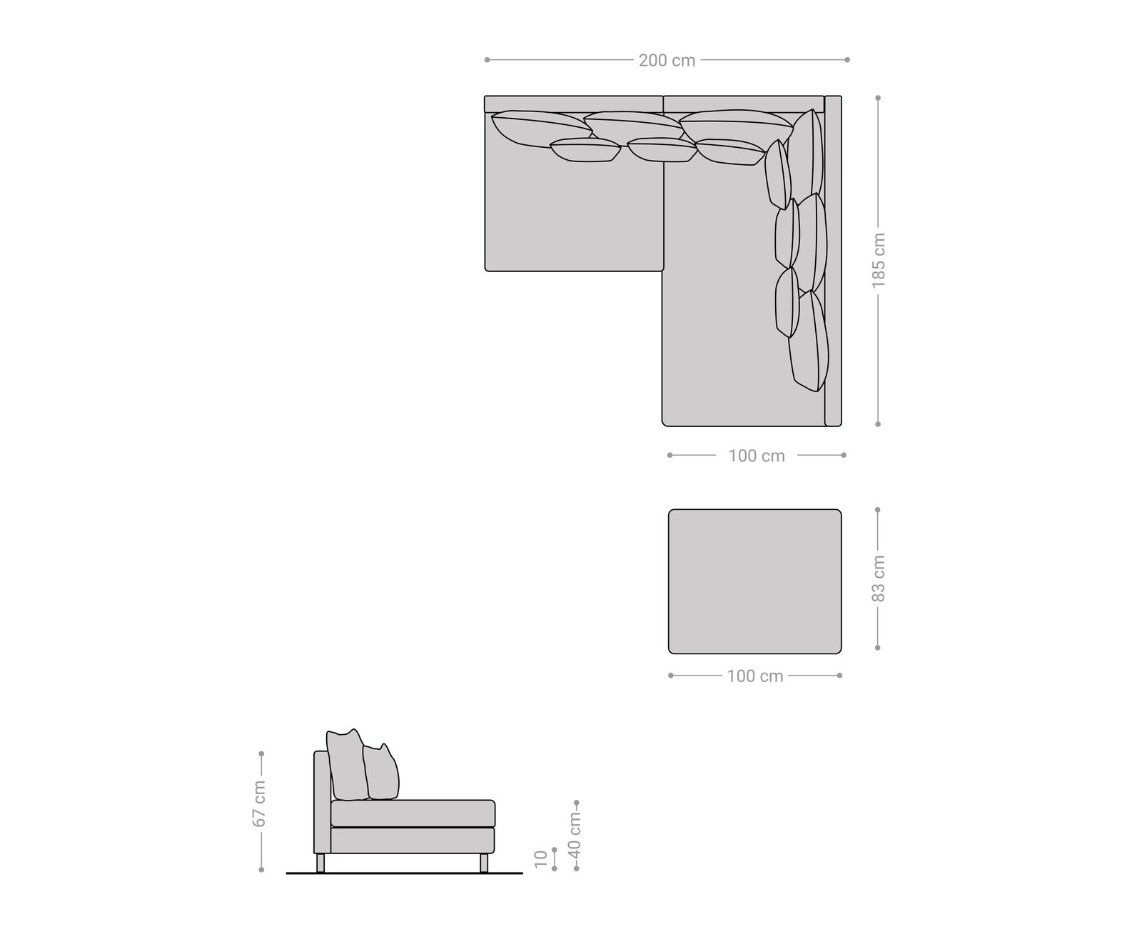 Hoekbank Clovis lichtgrijze structuur hocker rechts module bank 5 Hoekbank Clovis lichtgrijze structuur hocker rechts module bank 5