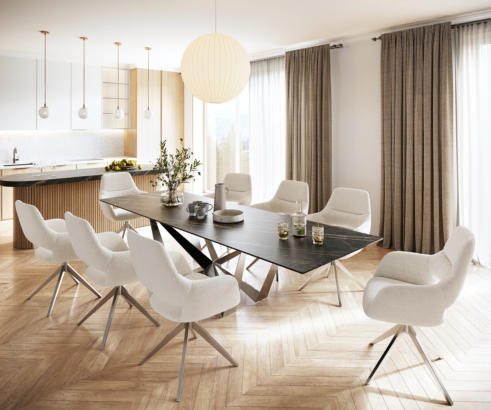 Eettafel Edge 300x100cm Laminam® keramiek bruin middenpoot vlak staal zilver 5