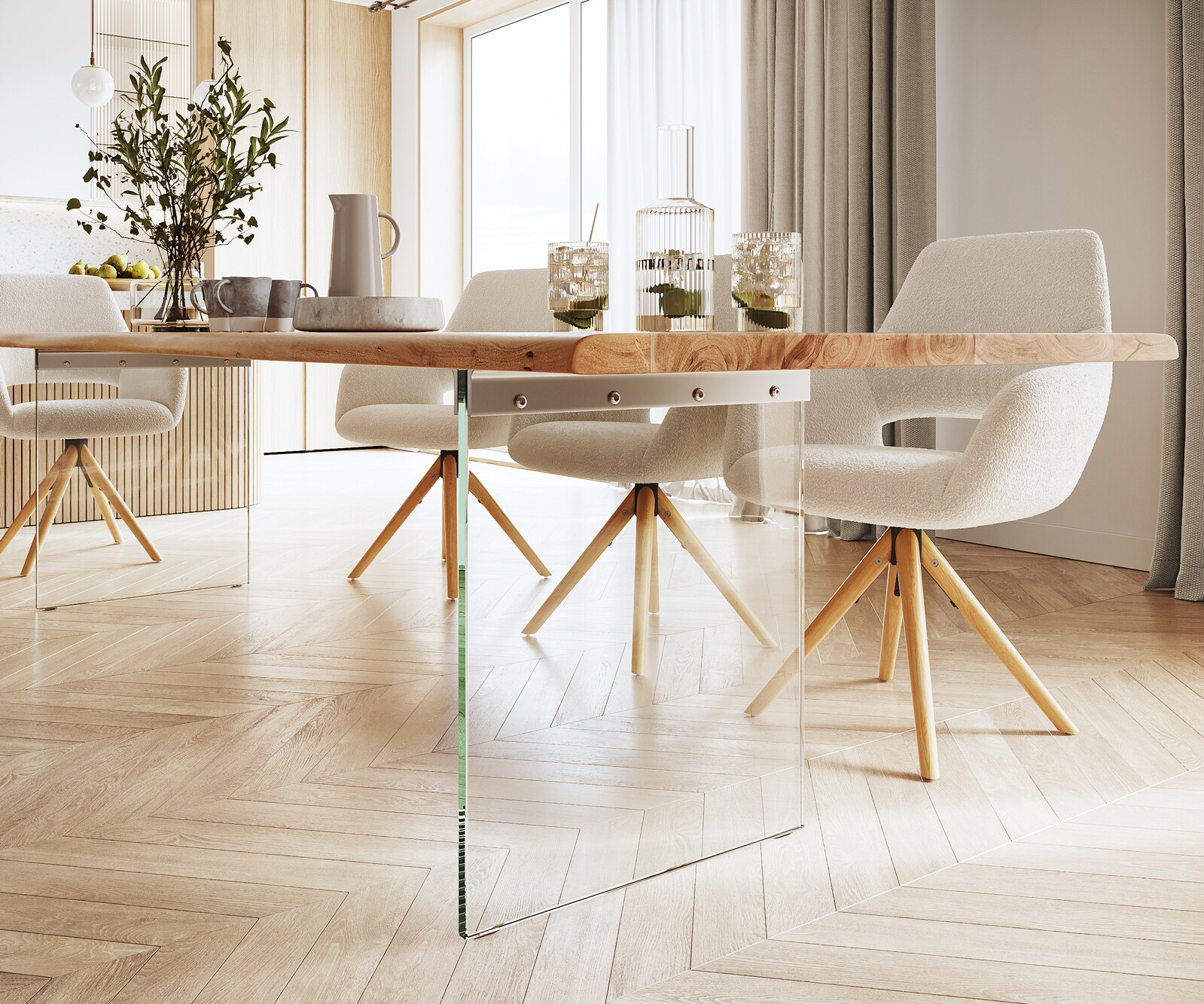 Eettafel Edge 300x100 acacia natuur glas Live-Edge 4