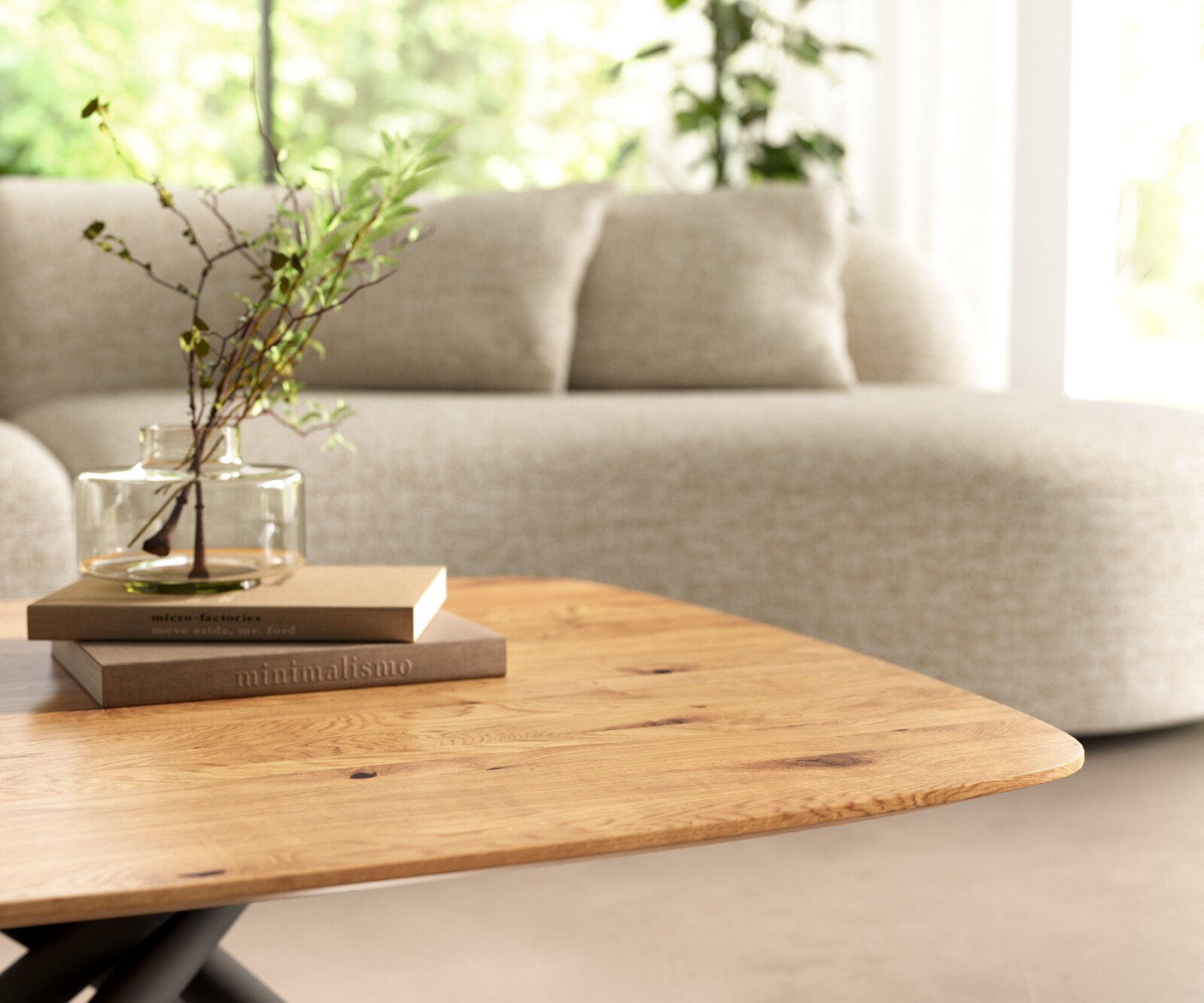 Salontafel Edge Boot 90x90 cm Eiken Naturel Zwitserse rand Sarity zwart metaal 4