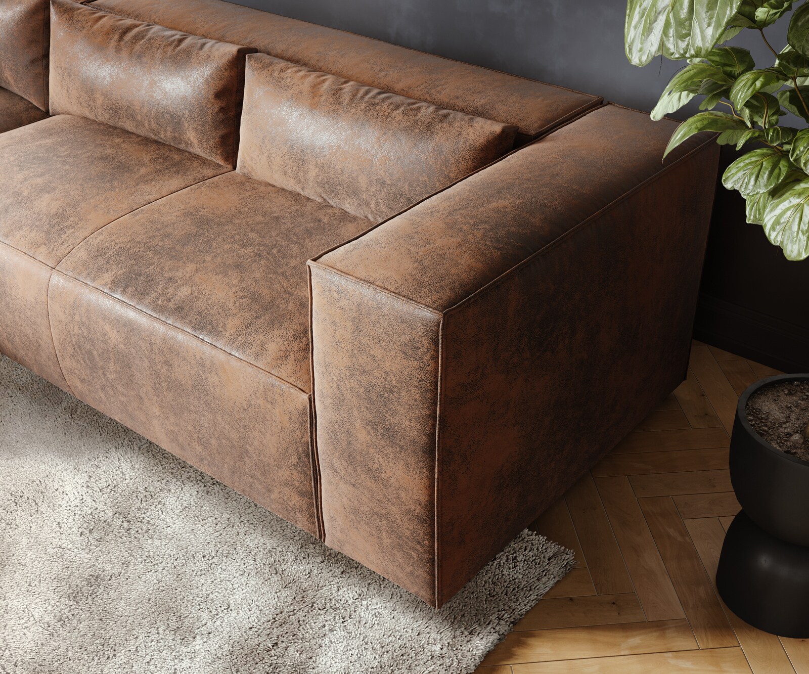 Hoekbank Brom 260 x 175 cm kunstleer bruin recamiere links 5 Hoekbank Brom 260 x 175 cm kunstleer bruin recamiere links 5