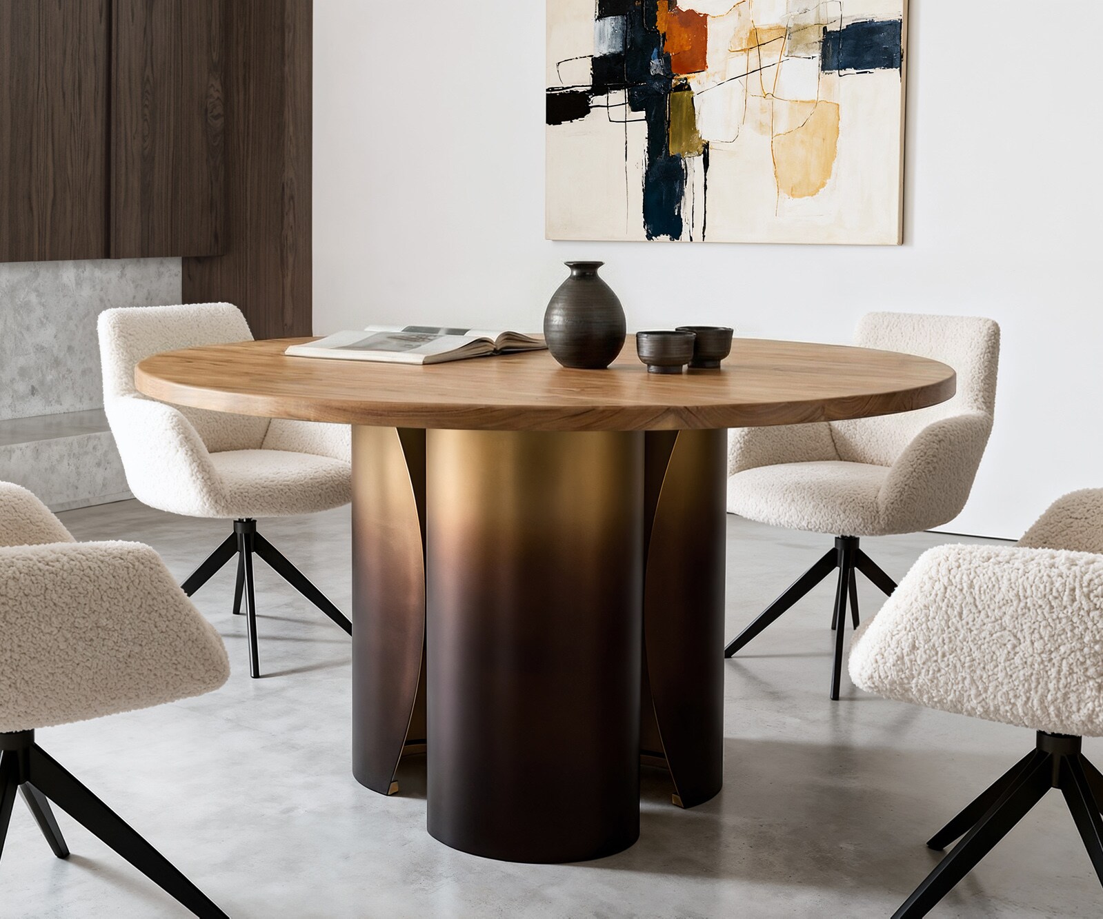 Eettafel Adenza rond 140x140 cm acacia naturel metaal goud fusion afwerking