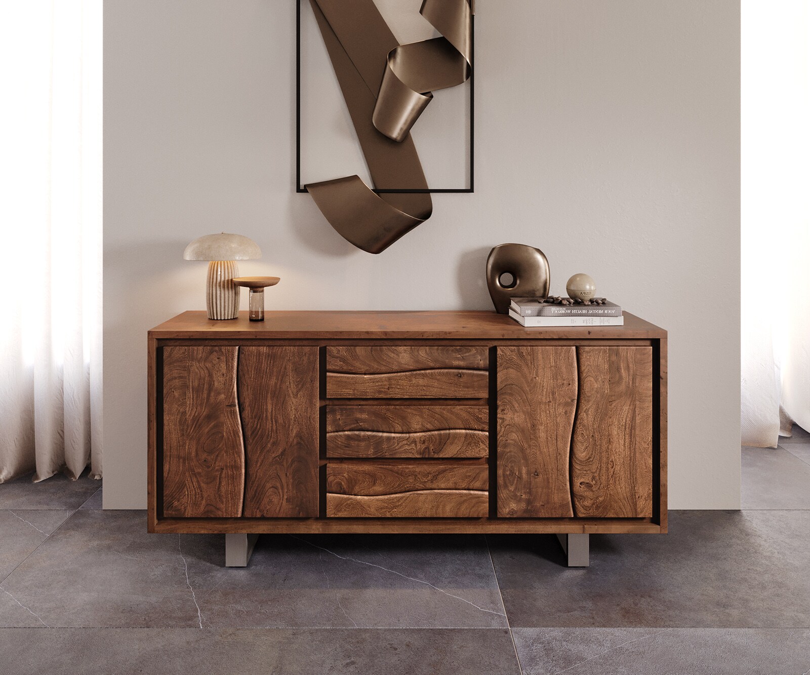 Dressoir Live-Edge 172 cm acacia bruin 3 laden 4 deuren 1 Dressoir Live-Edge 172 cm acacia bruin 3 laden 4 deuren 1