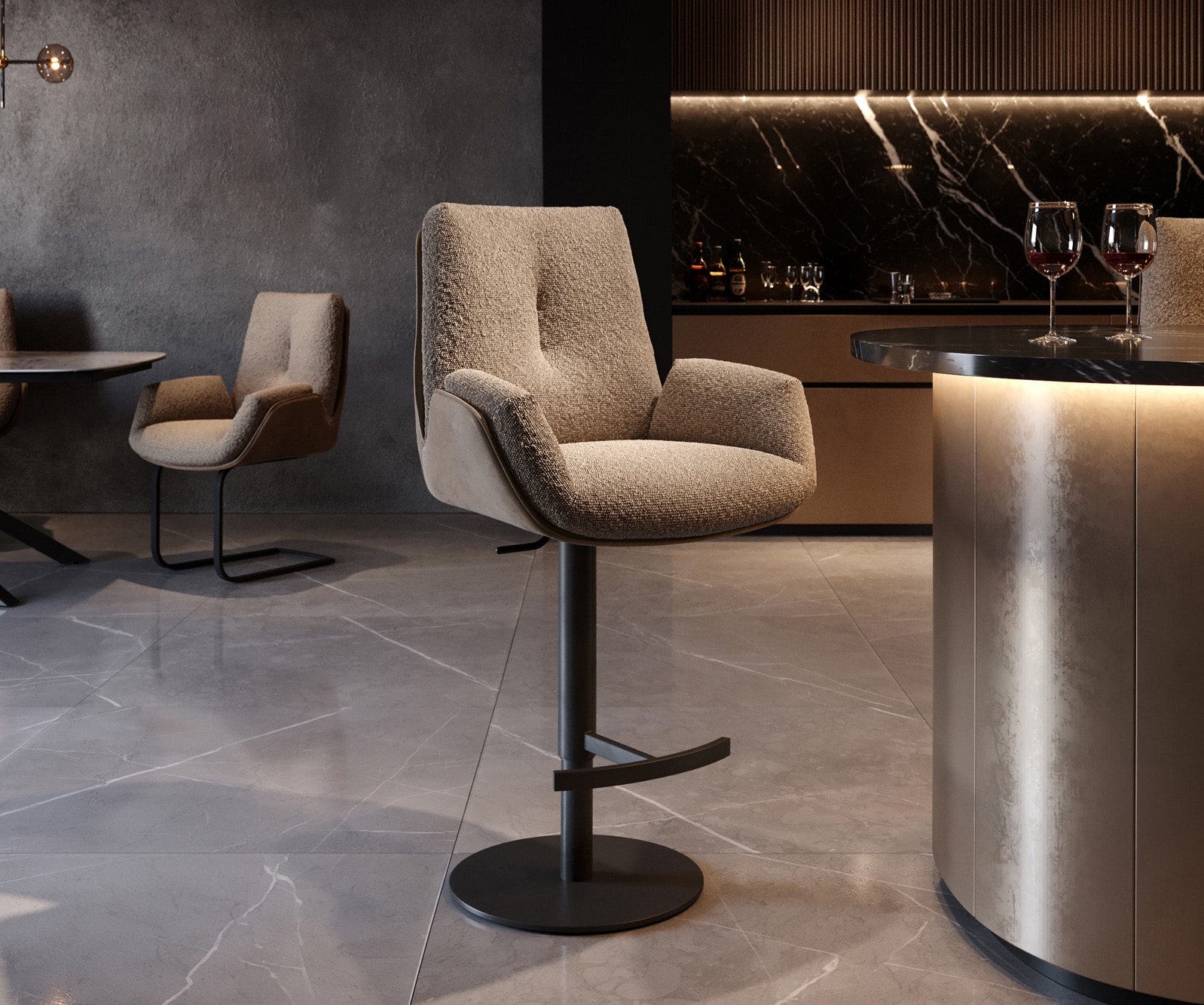 Barstoel Clea-Flex materiaalmix Mud draaivoet in hoogte verstelbaar metaal draaibaar pocketvering Barstoel Clea-Flex materiaalmix Mud draaivoet in hoogte verstelbaar metaal draaibaar pocketvering