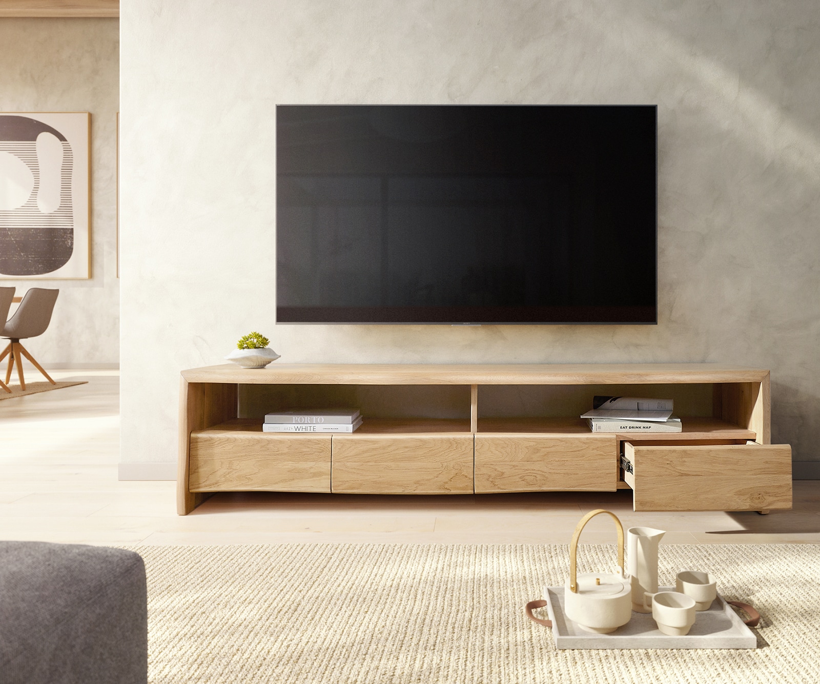 Tv-meubel Live-Edge 190 cm natuur eiken 4 laden 2 vakken boomrand 4 Tv-meubel Live-Edge 190 cm natuur eiken 4 laden 2 vakken boomrand 4