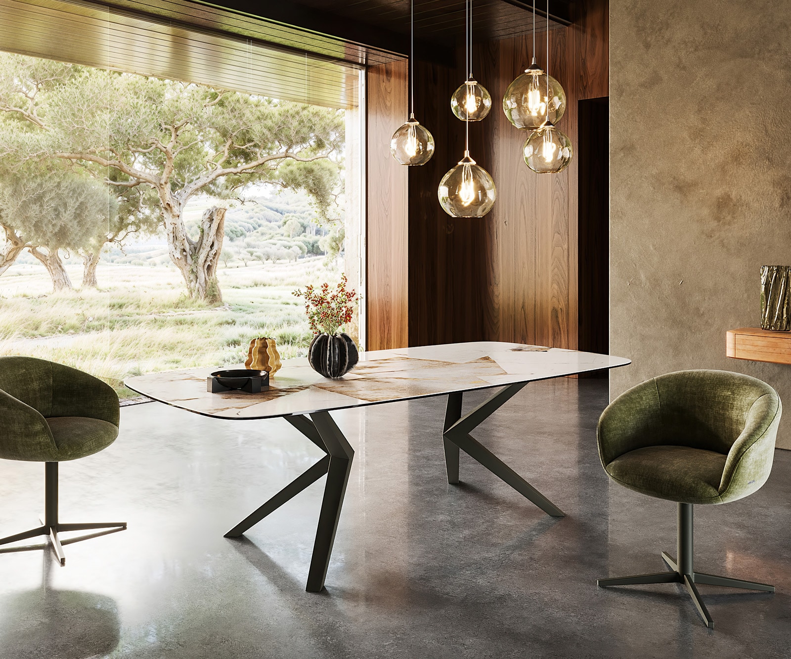 Eettafel Edge Boot 240x120 keramiek Iris FMG Patagonia Lappato Zenthara rand metaal effect afwerking titanium Eettafel Edge Boot 240x120 keramiek Iris FMG Patagonia Lappato Zenthara rand metaal effect afwerking titanium