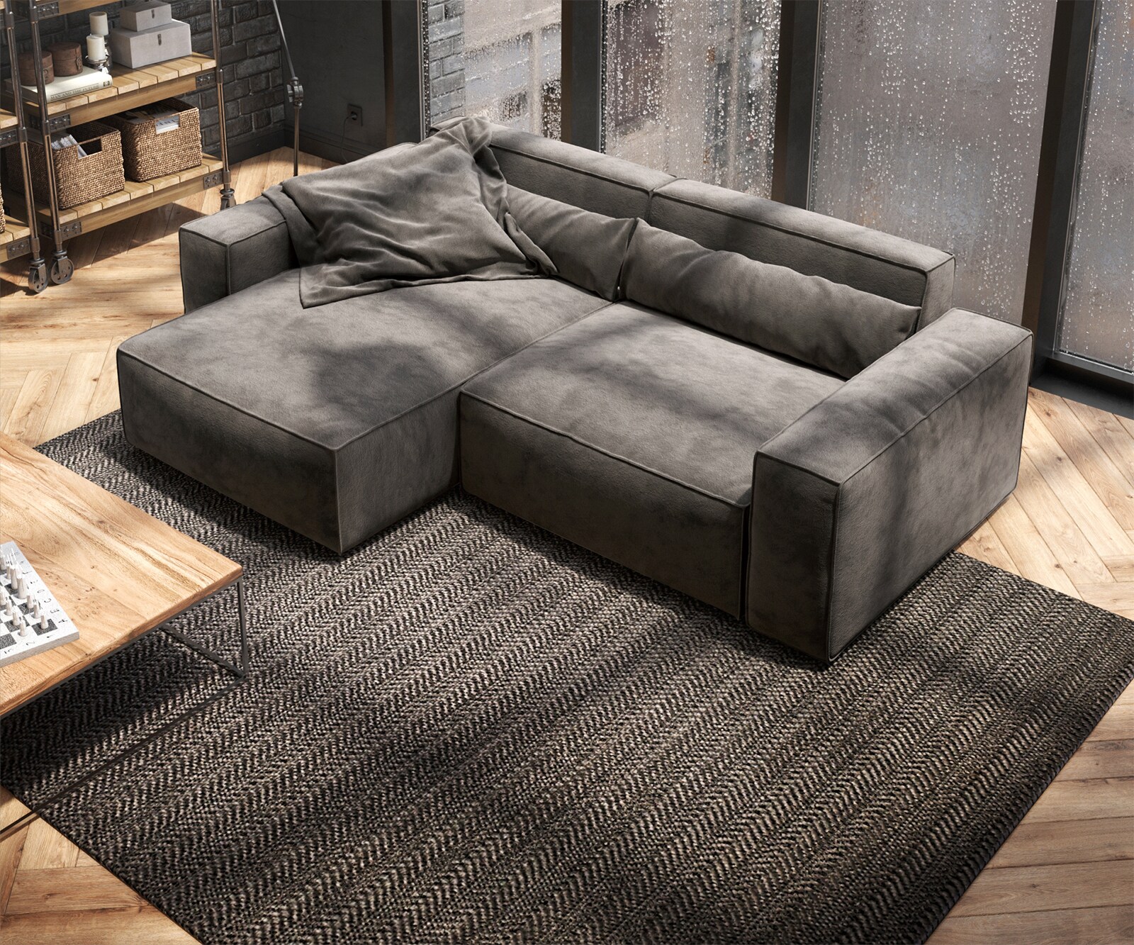 Hoekbank Sirpio 230x155 cm microvezel kaki bruin variabele rugleuning 3