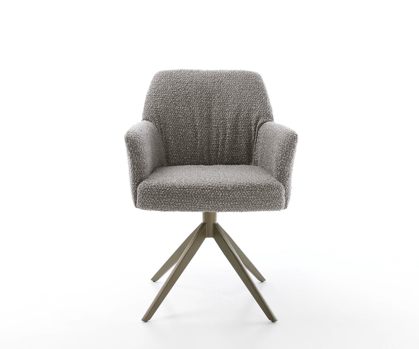 Draaistoel Xana-Flex met armleuning bouclé zilver grijs kruisframe breed afwerking met titanium 360° draaibaar pocketveer kern 1